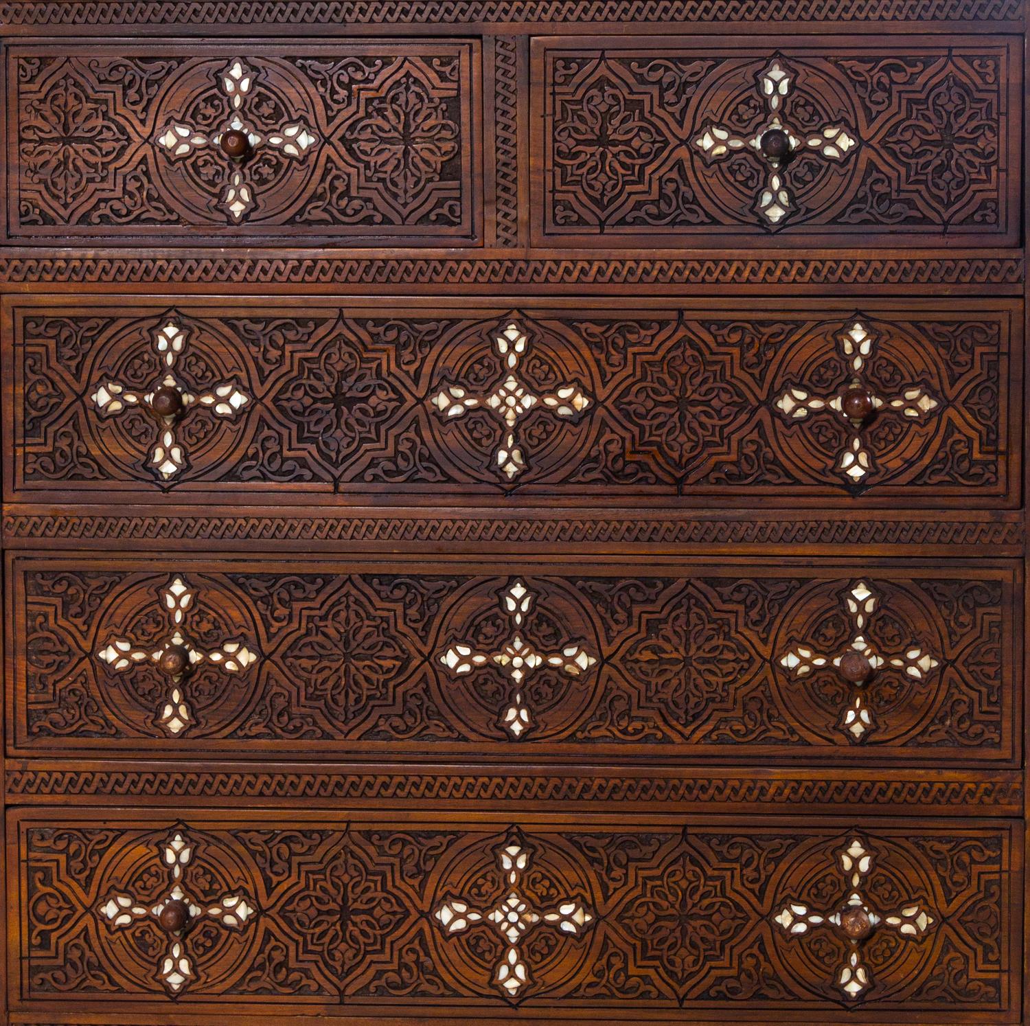 A Syrian Mother-of-Pearl Inlaid Walnut Chest of Drawers — 20TH CENTURY