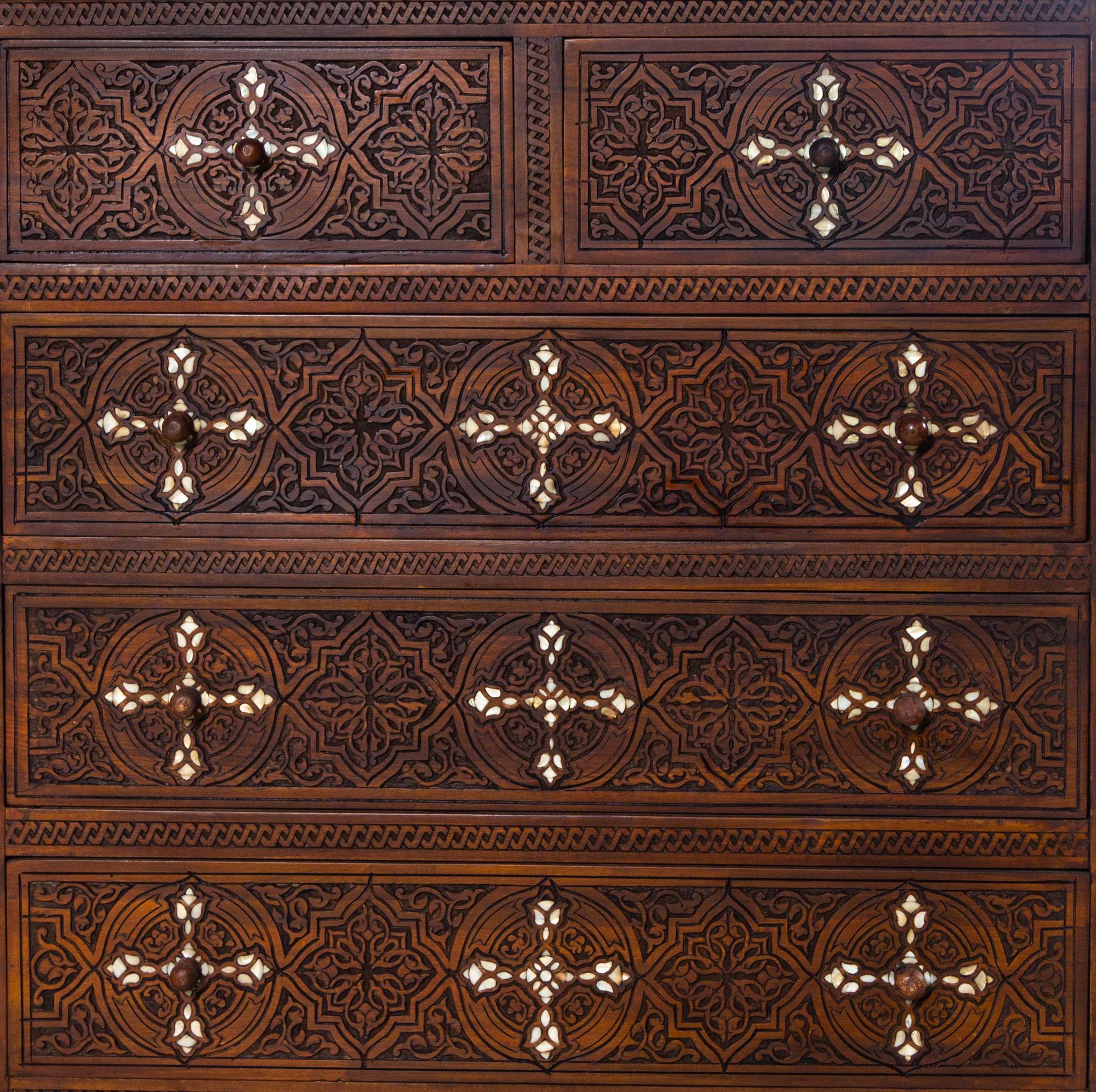A Syrian Mother-of-Pearl Inlaid Walnut Chest of Drawers — 20TH CENTURY