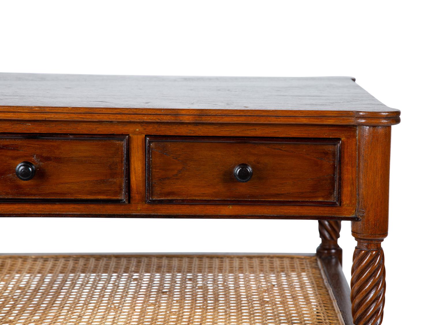 A Pair of Plantation Style Teak Open Armchairs and a Two-Tier Side Table — 20TH CENTURY
