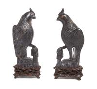 A Pair of Carved Hardstone Figures of Parrots Height 7 1/2 inches.