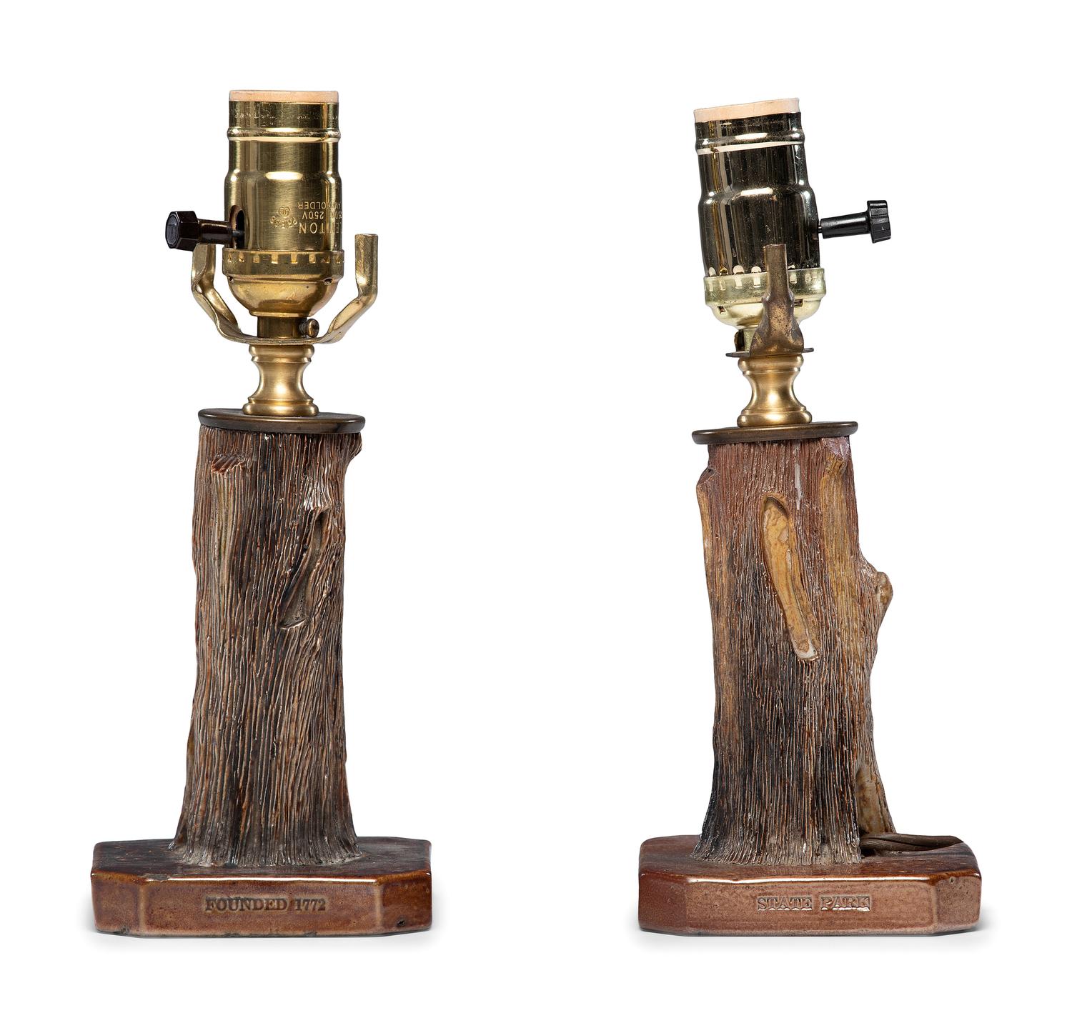 A Pair of G. W. Moore Glazed Sewer Tile Souvenir Lamp Bases