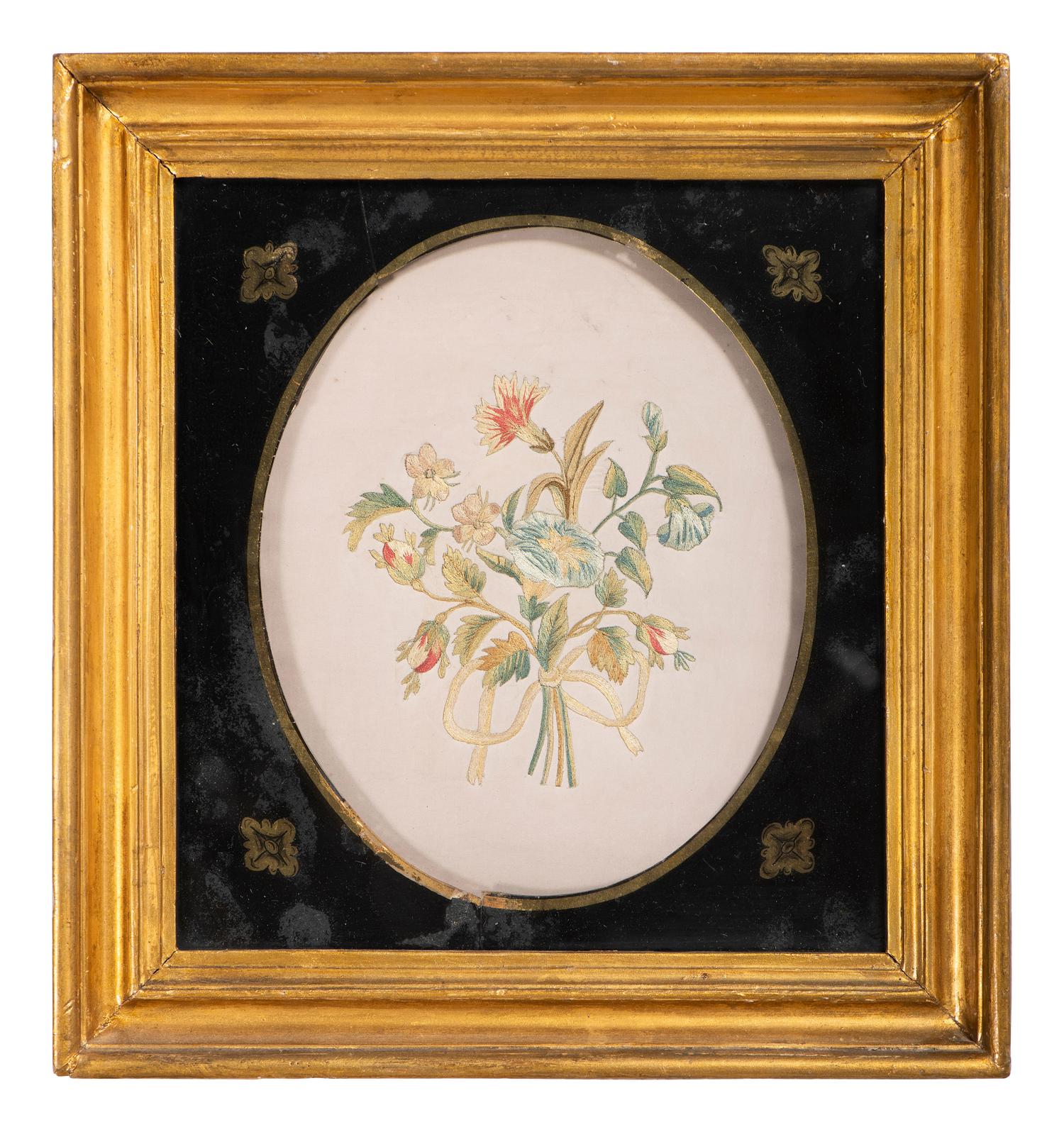 A Pair of Floral Needlework Embroidered Pictures