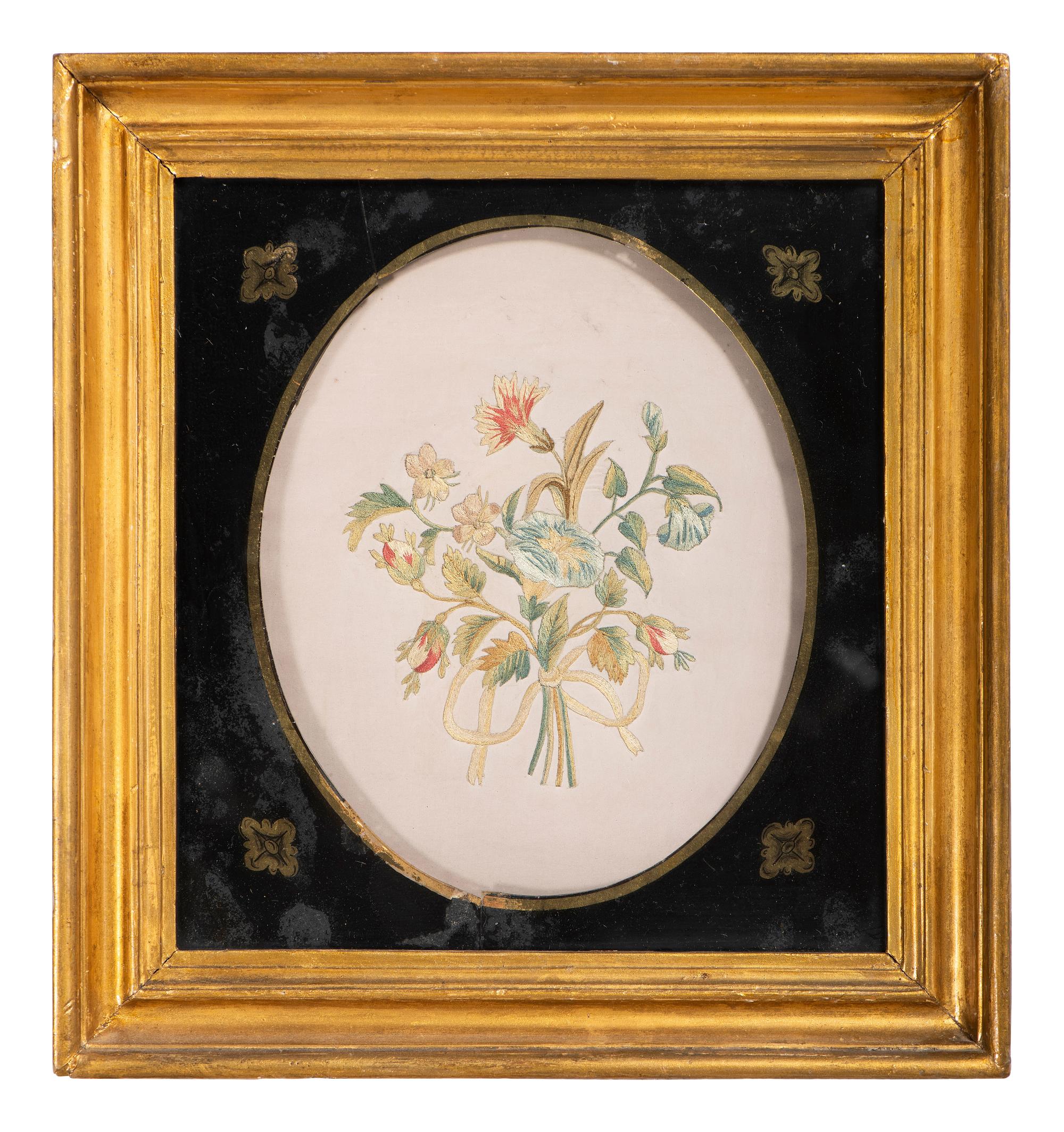 A Pair of Floral Needlework Embroidered Pictures