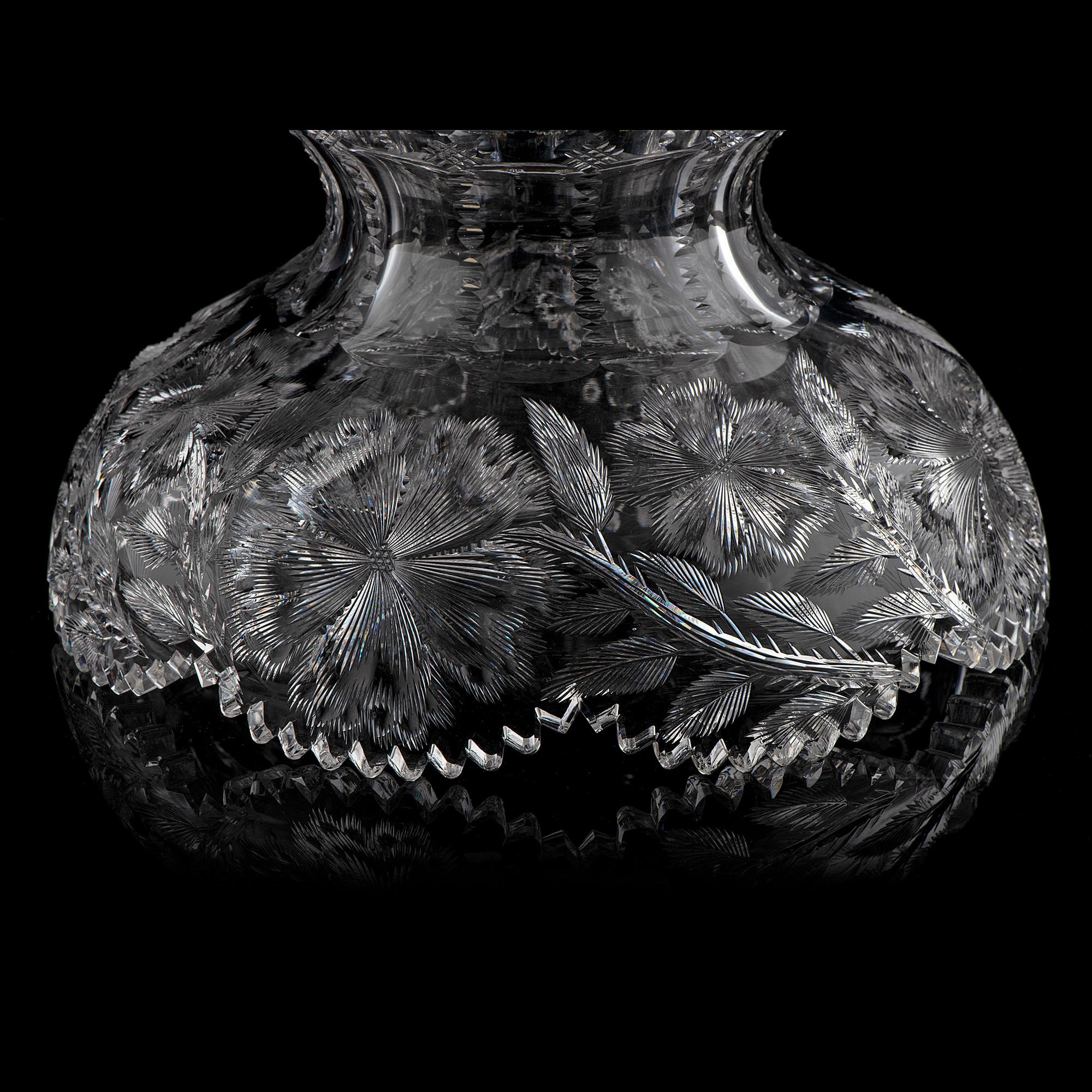A W. C. Anderson Brilliant-Period Cut Glass Punch Bowl and Stand with Flowers
