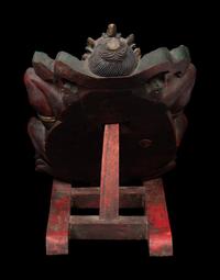 A Mongolian Metal Inset Painted Wood Figure of a Bodhisattva