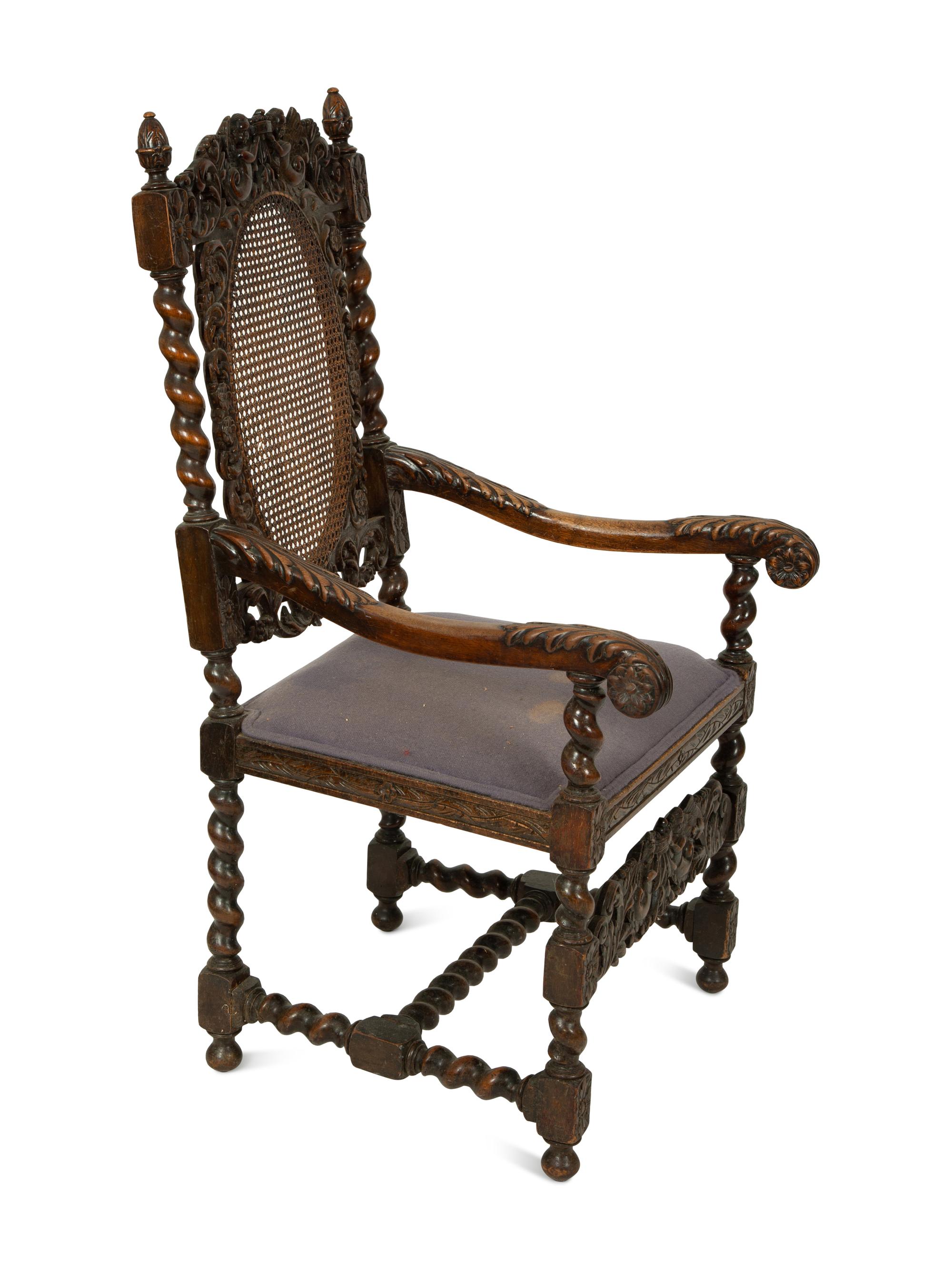A William & Mary Style Carved Walnut Armchair — LATE 19TH CENTURY