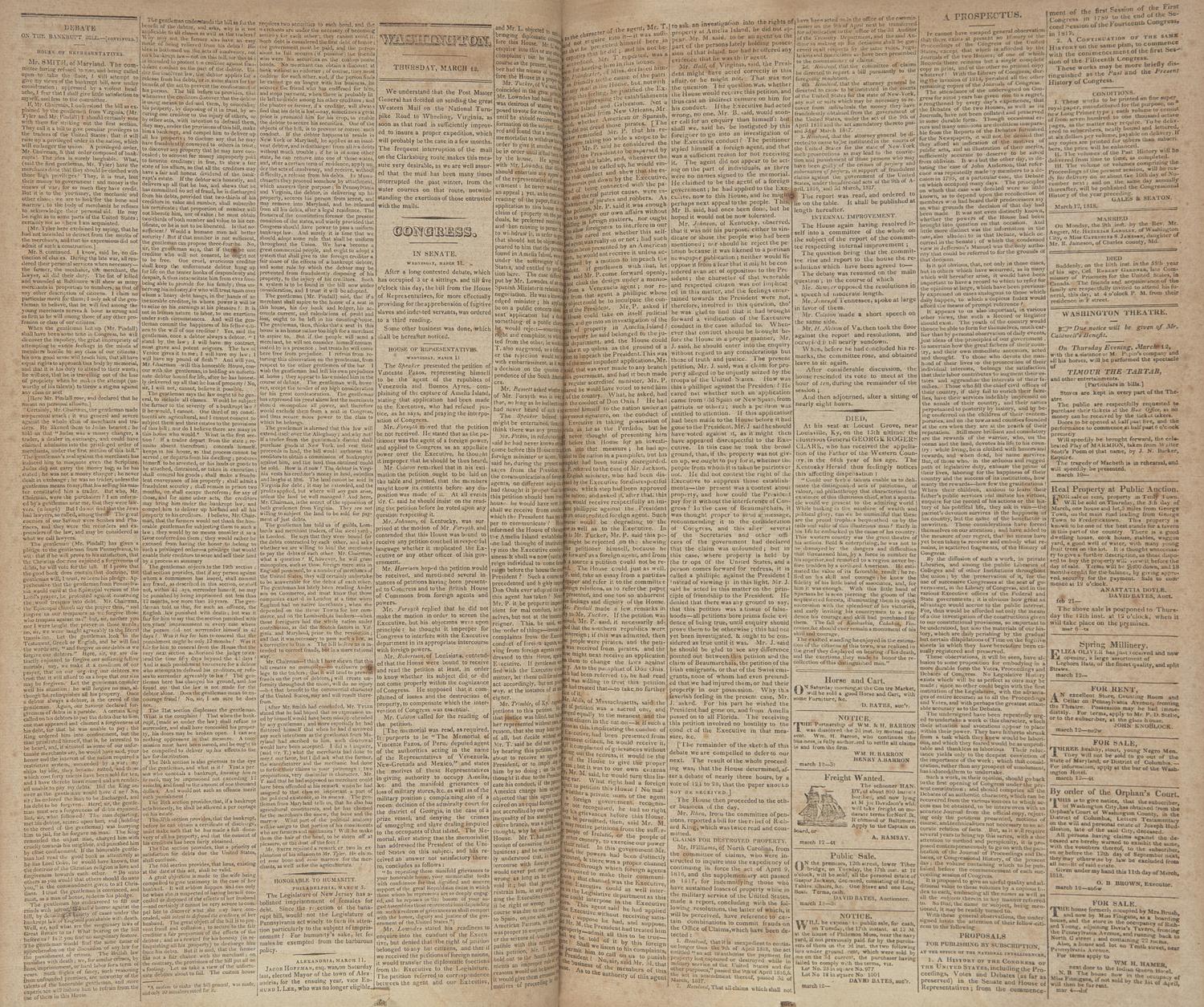 [American Newspapers] Extensive and Consecutive Run of Issues of the National Intelligencer , the Major Newspaper of the Nation's Capital, Printed During the Second Year of the Presidency of James Monroe