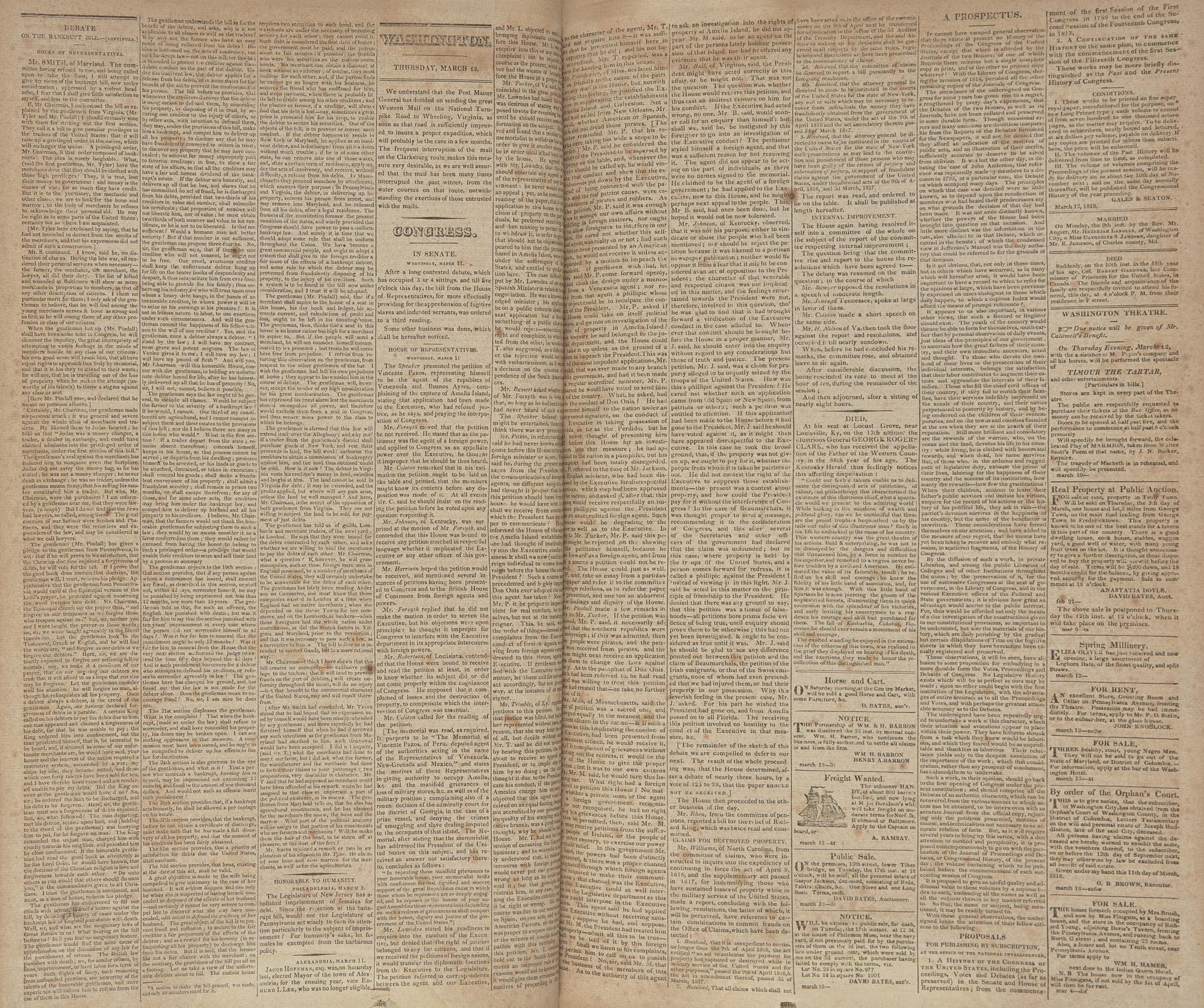 [American Newspapers] Extensive and Consecutive Run of Issues of the National Intelligencer , the Major Newspaper of the Nation's Capital, Printed During the Second Year of the Presidency of James Monroe