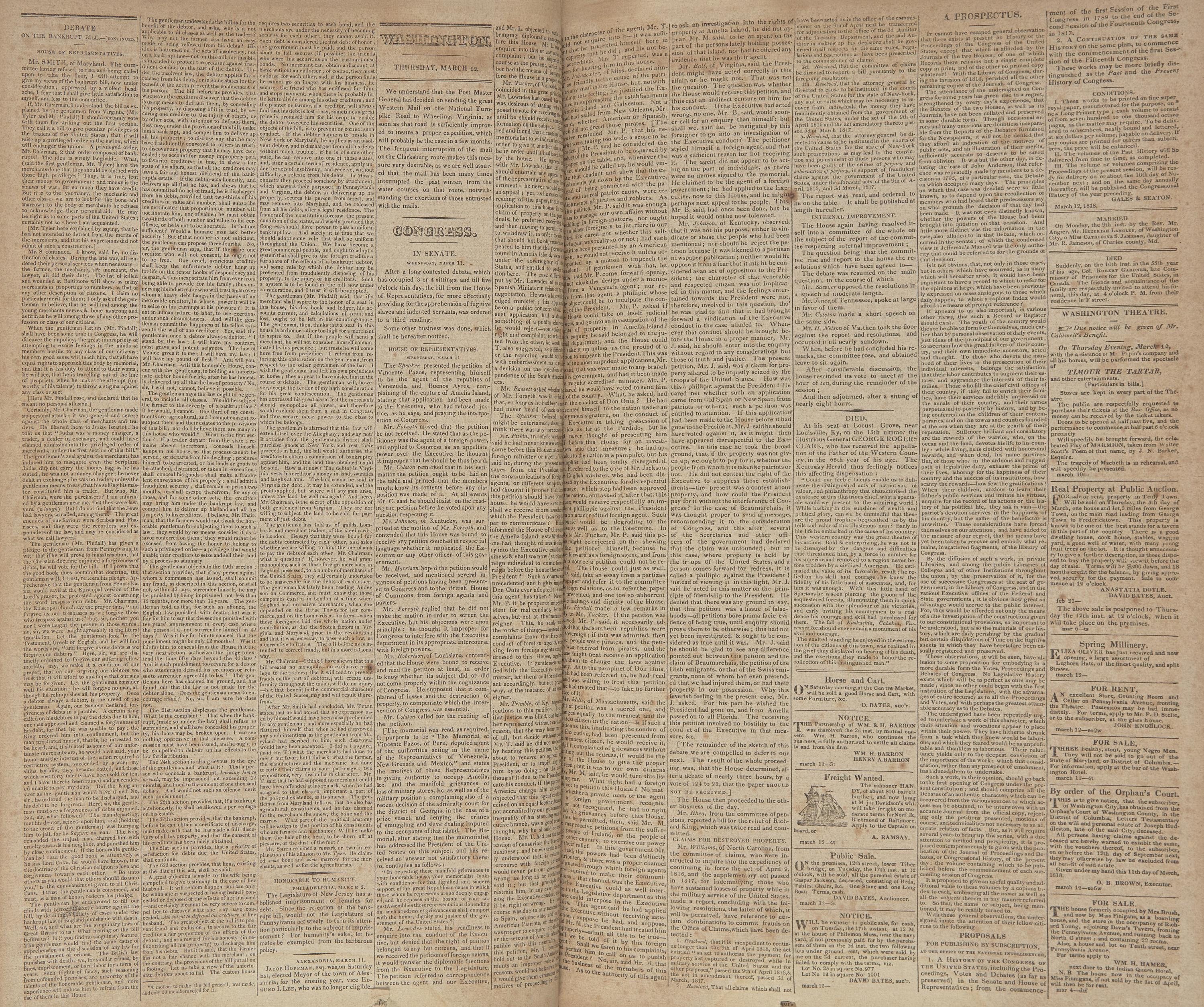 [American Newspapers] Extensive and Consecutive Run of Issues of the National Intelligencer , the Major Newspaper of the Nation's Capital, Printed During the Second Year of the Presidency of James Monroe
