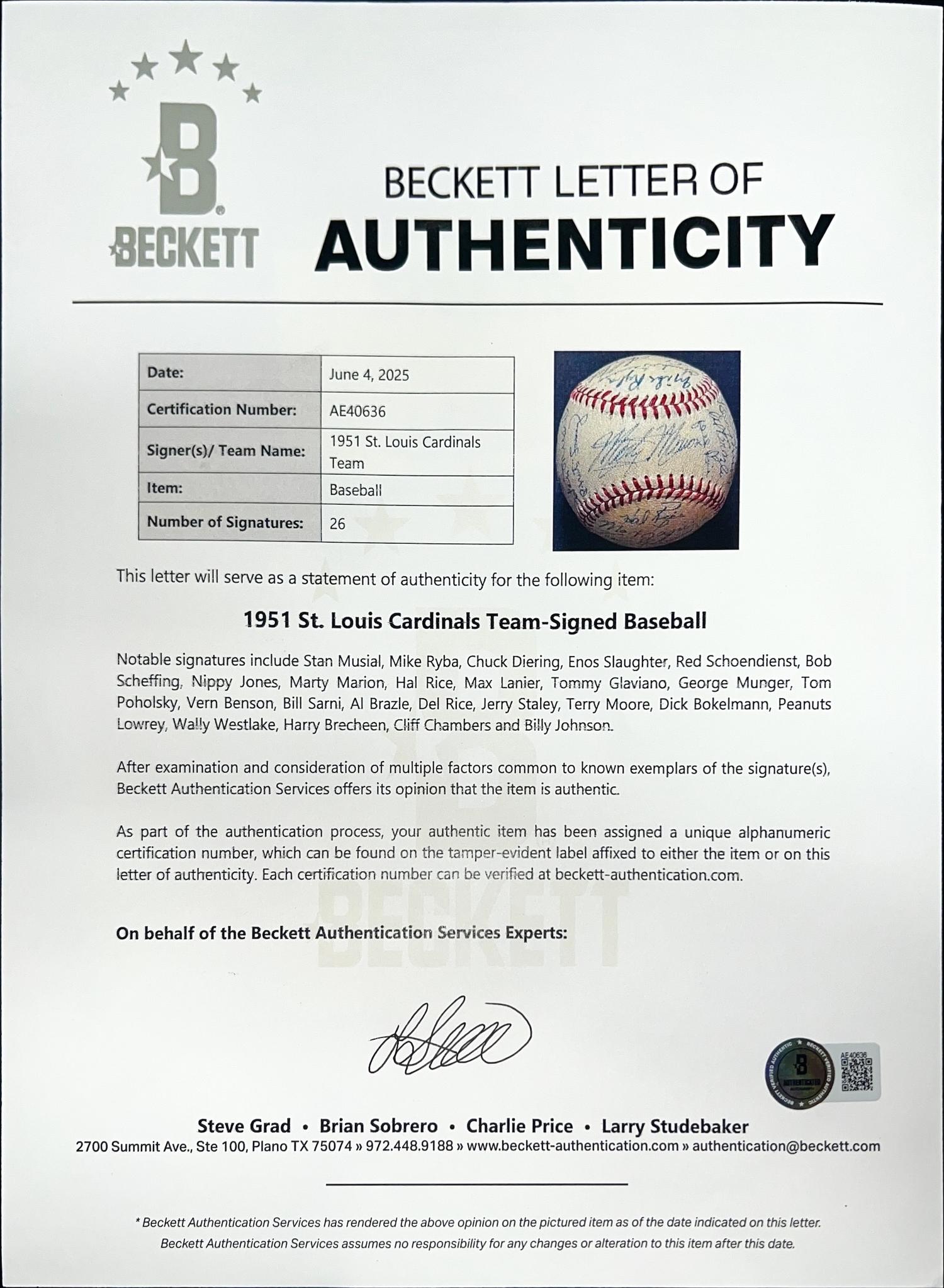 A Collection of St. Louis Cardinals Team Signed Autograph Baseballs (Beckett Authenticaiton Services)