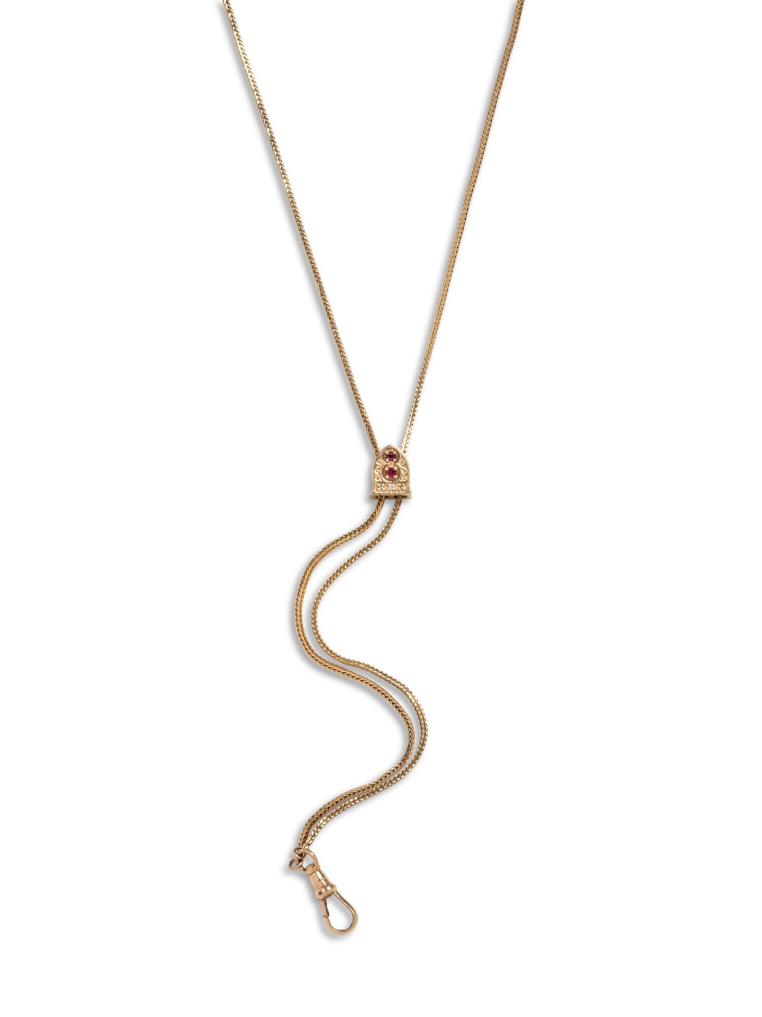 YELLOW GOLD, RUBY AND DIAMOND FOB CHAIN
