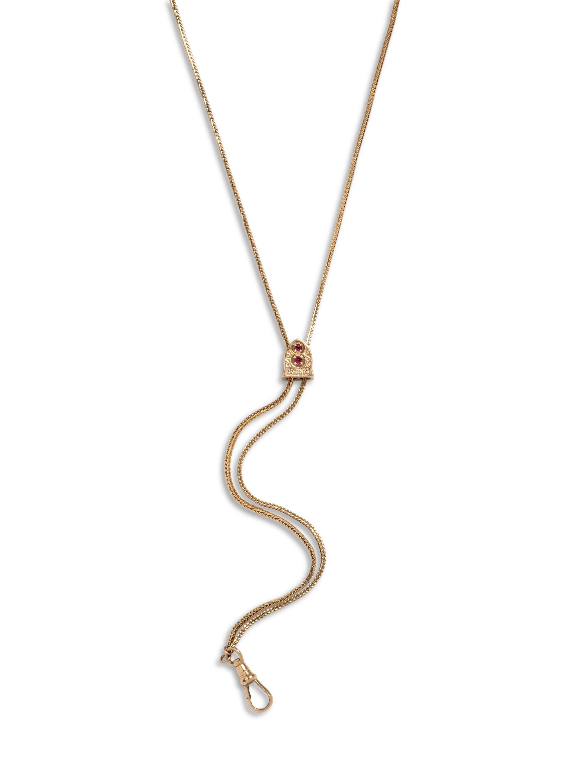 YELLOW GOLD, RUBY AND DIAMOND FOB CHAIN