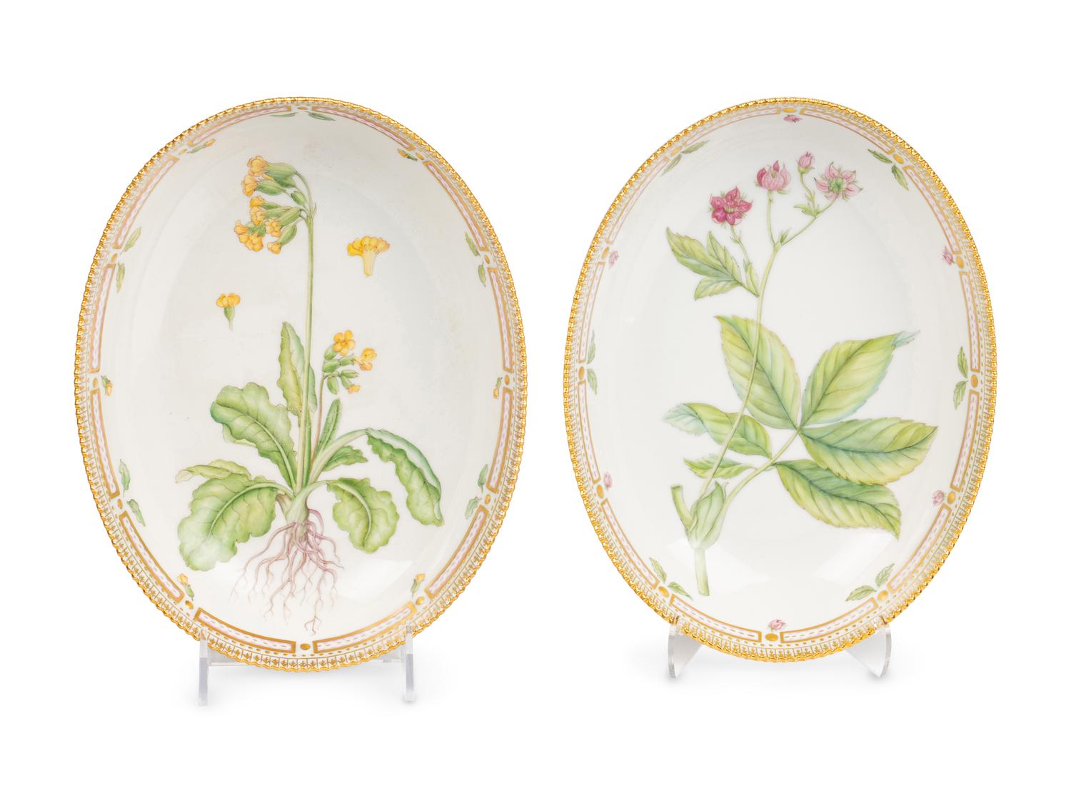 A Pair of Royal Copenhagen Flora Danica Porcelain Oval Vegetable Bowls