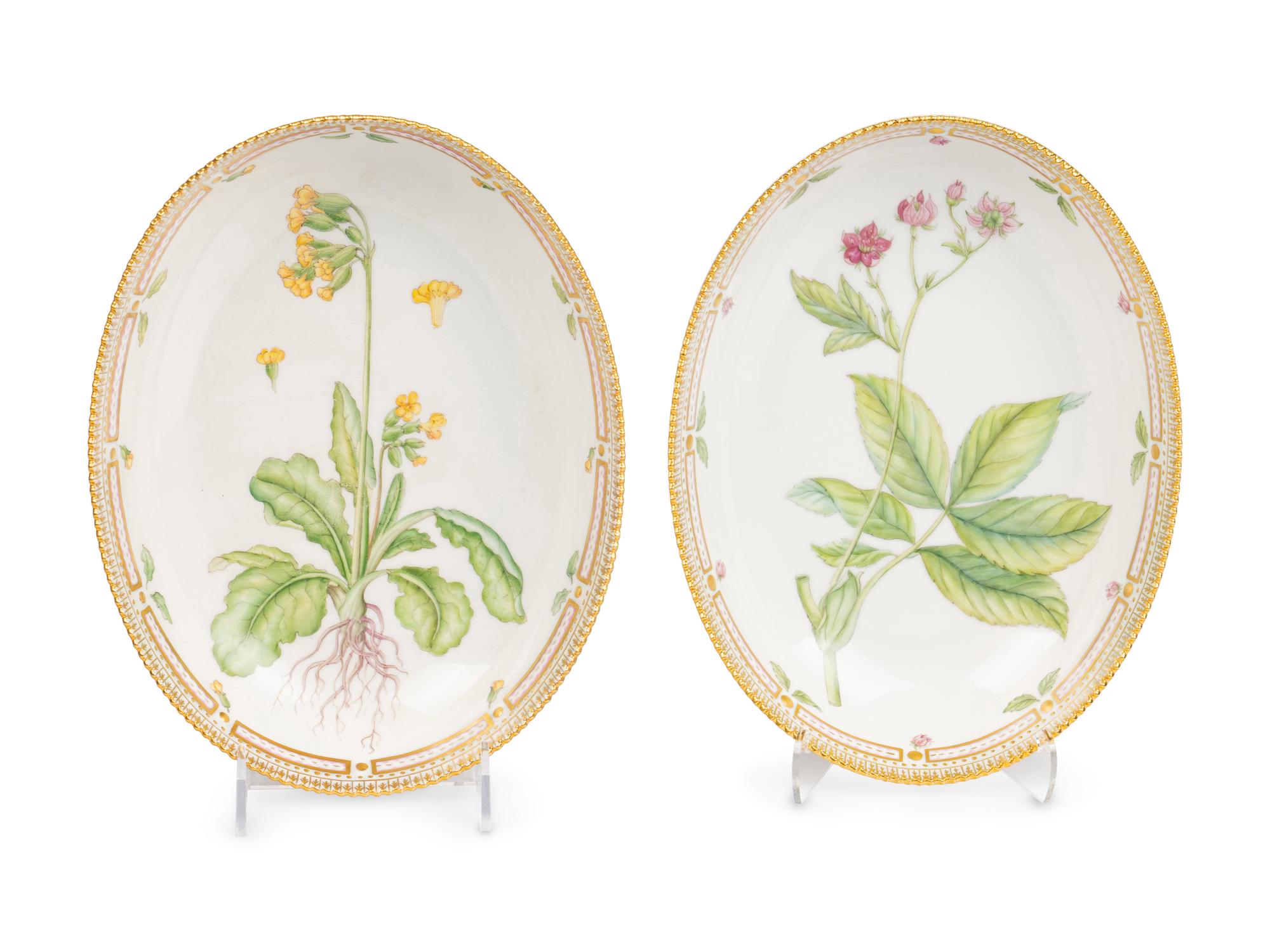 A Pair of Royal Copenhagen Flora Danica Porcelain Oval Vegetable Bowls