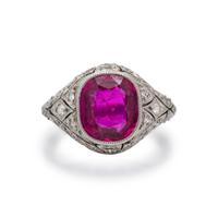 UNHEATED BURMESE RUBY AND DIAMOND RING