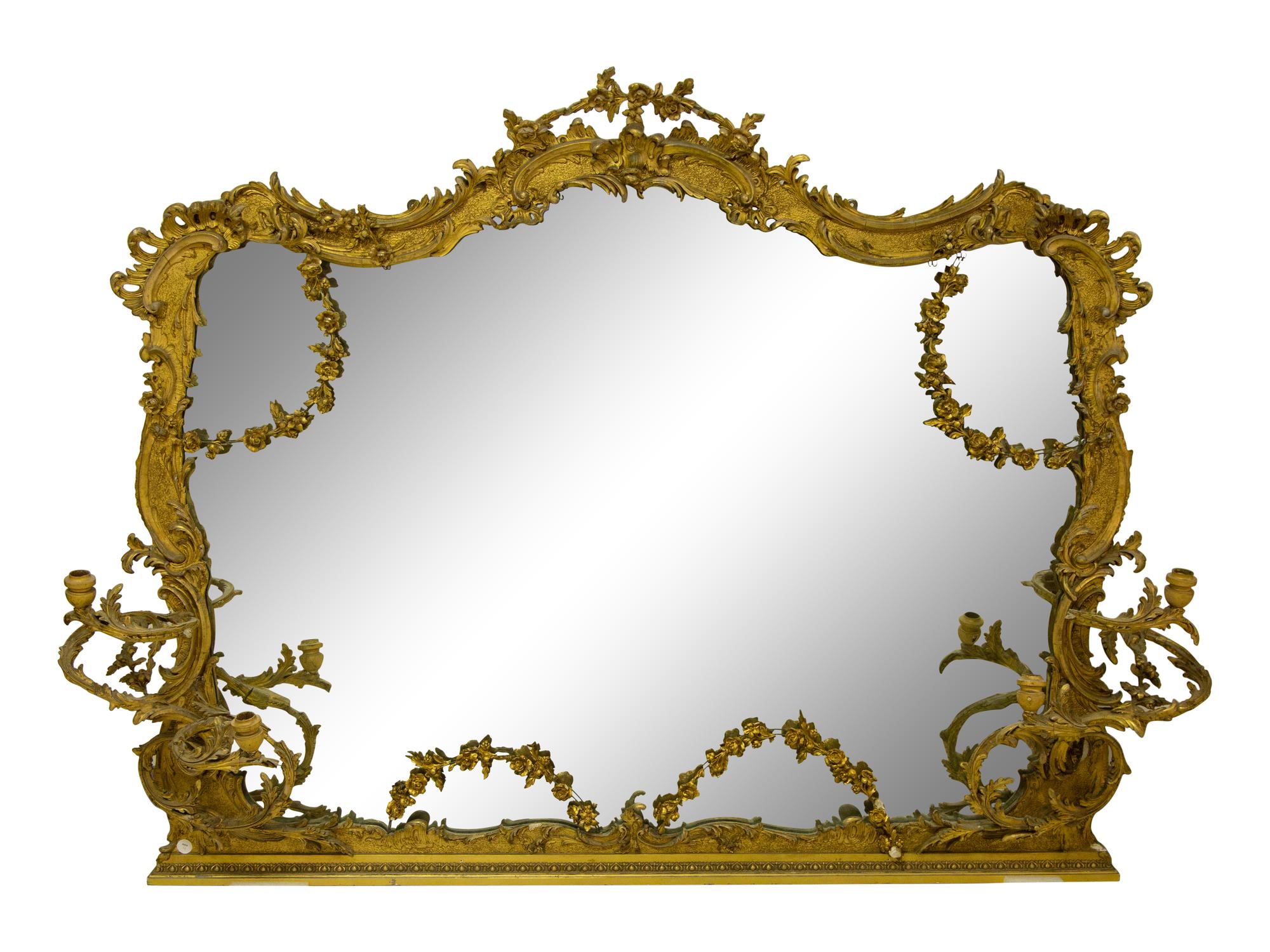 A Rococo Style Giltwood Overmantel Girandole Mirror