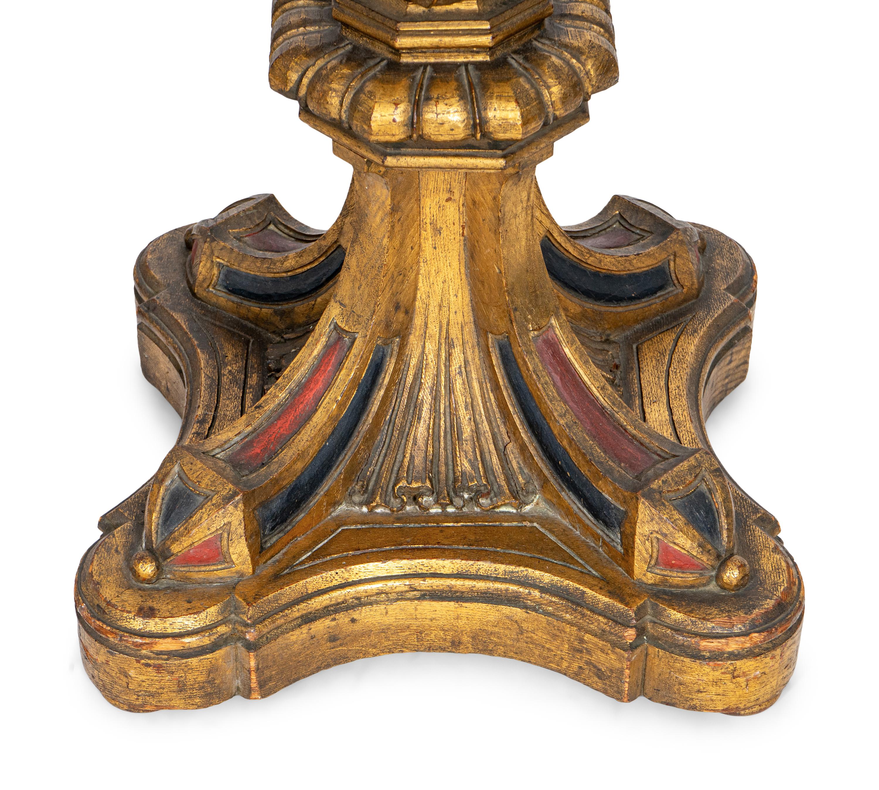 A Pair of Large Gothic Style Giltwood and Polychrome-Painted Floor Lamps