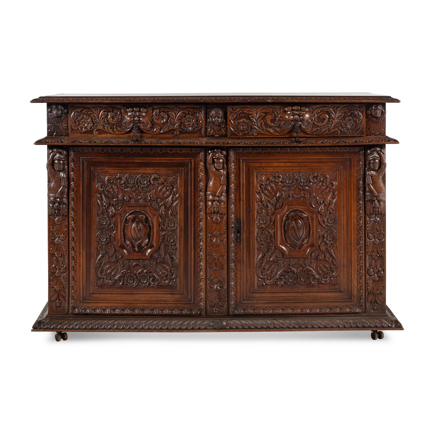 An Italian Baroque Style Carved Walnut Console Cabinet