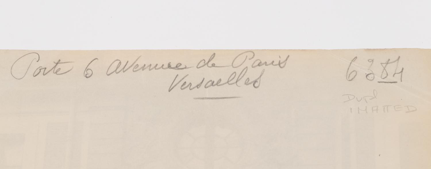 A group of three photographs ( Vigne, 1910 or earlier; Porte, avenue de Paris (Versailles) , 1922; Fontainebleau, cour ovale , 1903)