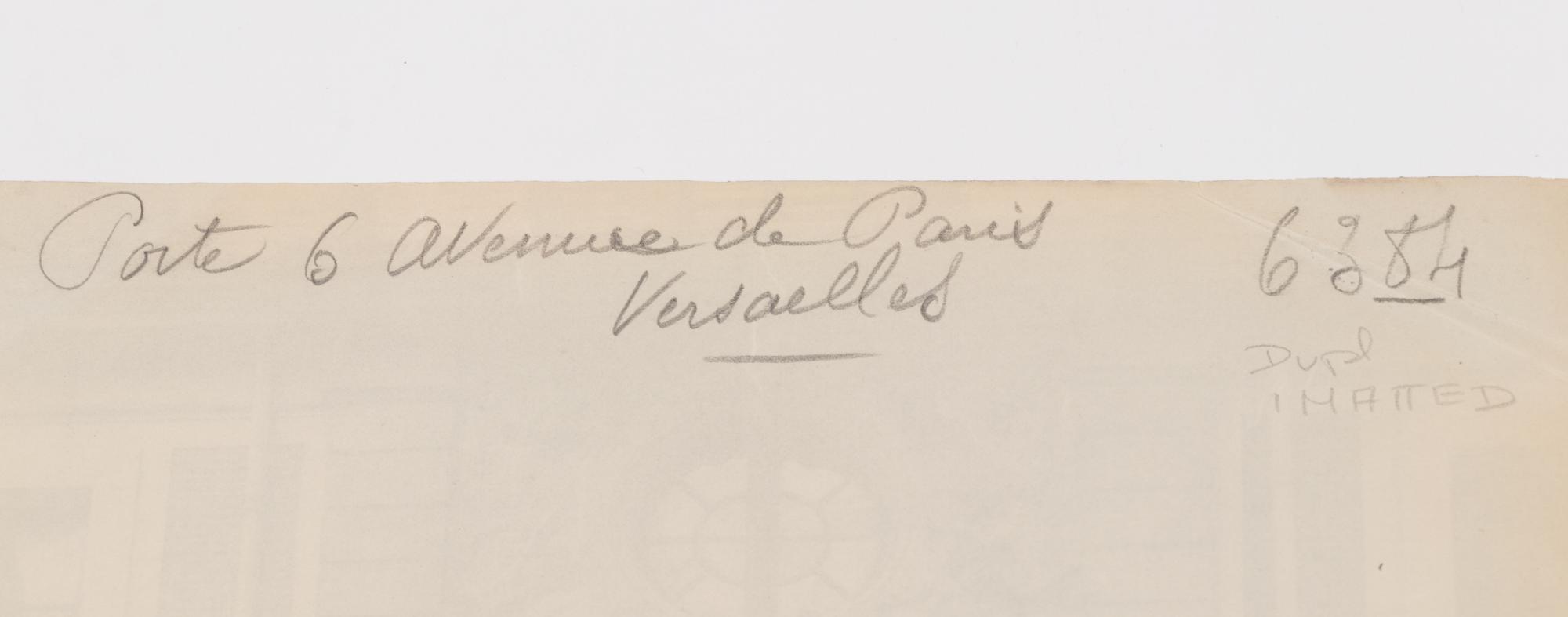 A group of three photographs ( Vigne, 1910 or earlier; Porte, avenue de Paris (Versailles) , 1922; Fontainebleau, cour ovale , 1903)