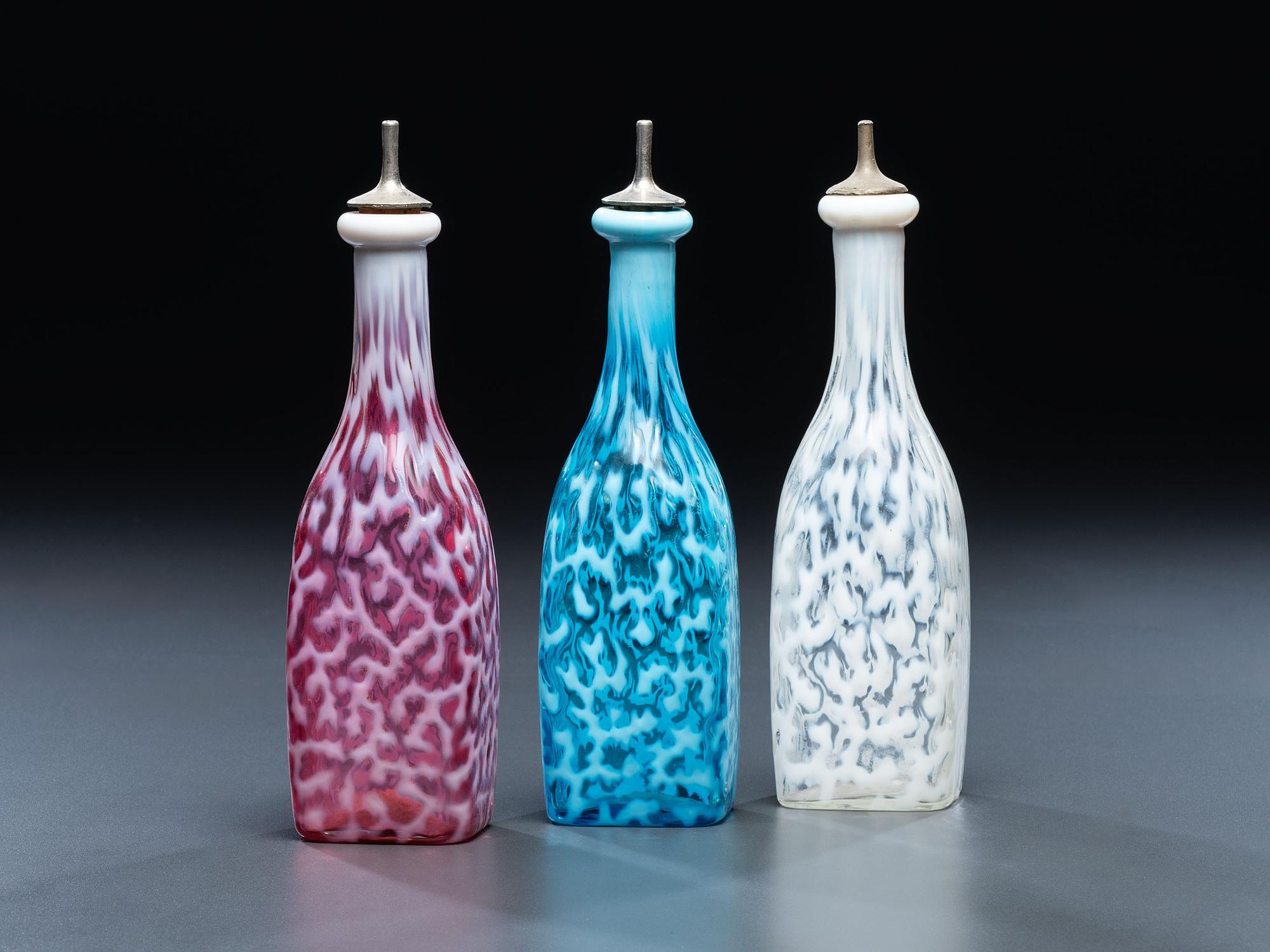 Three Seaweed or Coral Reef Barber's Bottles