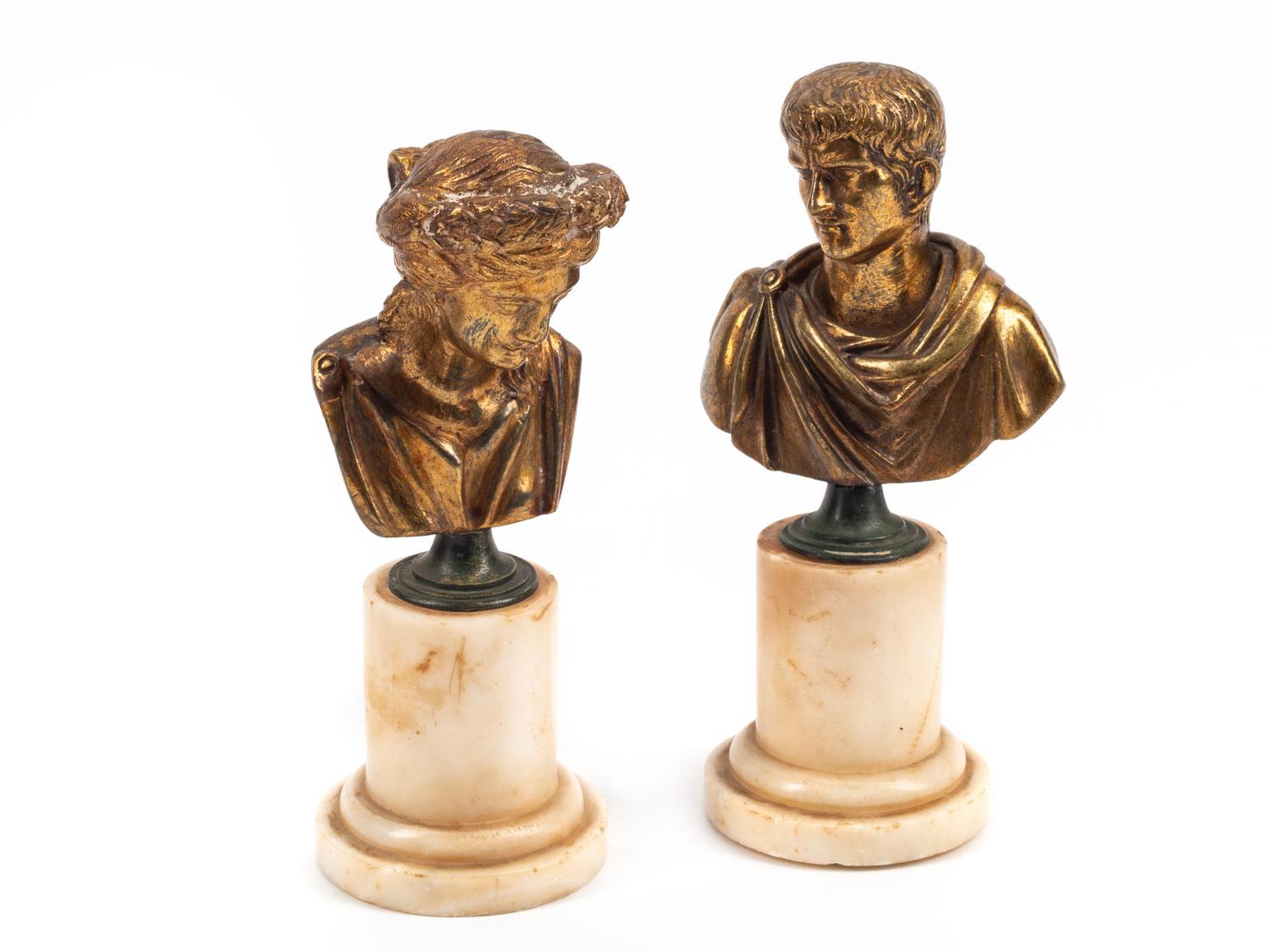 Two Pairs of Continental Bronze and Marble Small Busts