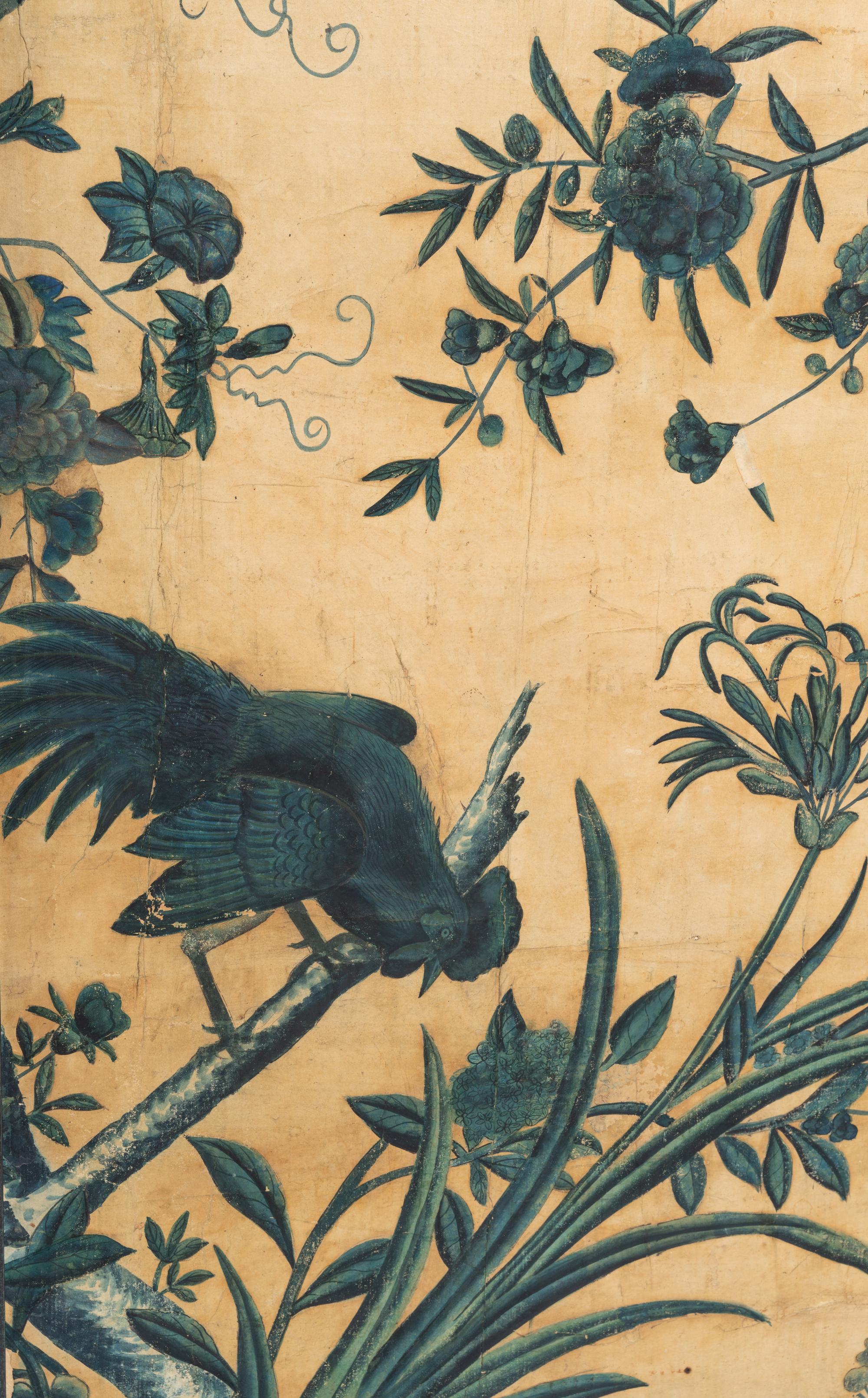 A Chinese Export Blue and White Wallpaper Four-Panel Screen
