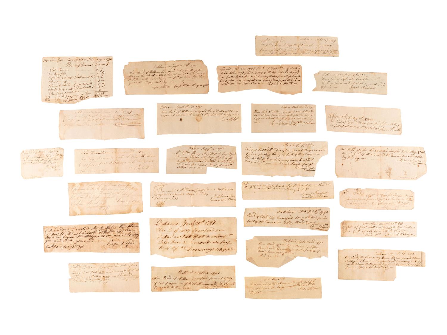 [REVOLUTIONARY WAR]. A group of documents related to Revolutionary War-era figures including signatures of Daniel Brodhead and O.H. Williams.