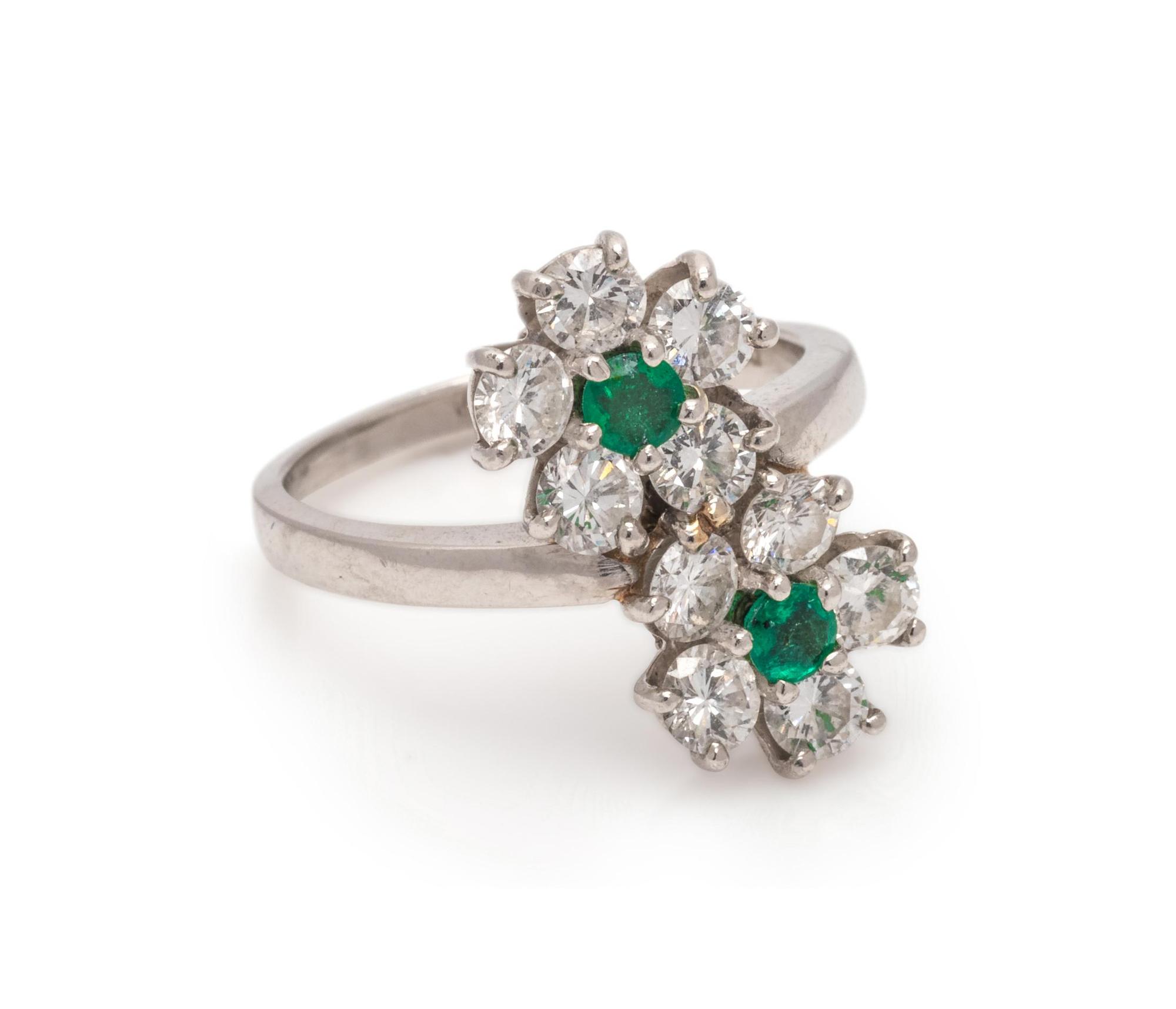 EMERALD AND DIAMOND FLOWER MOTIF RING