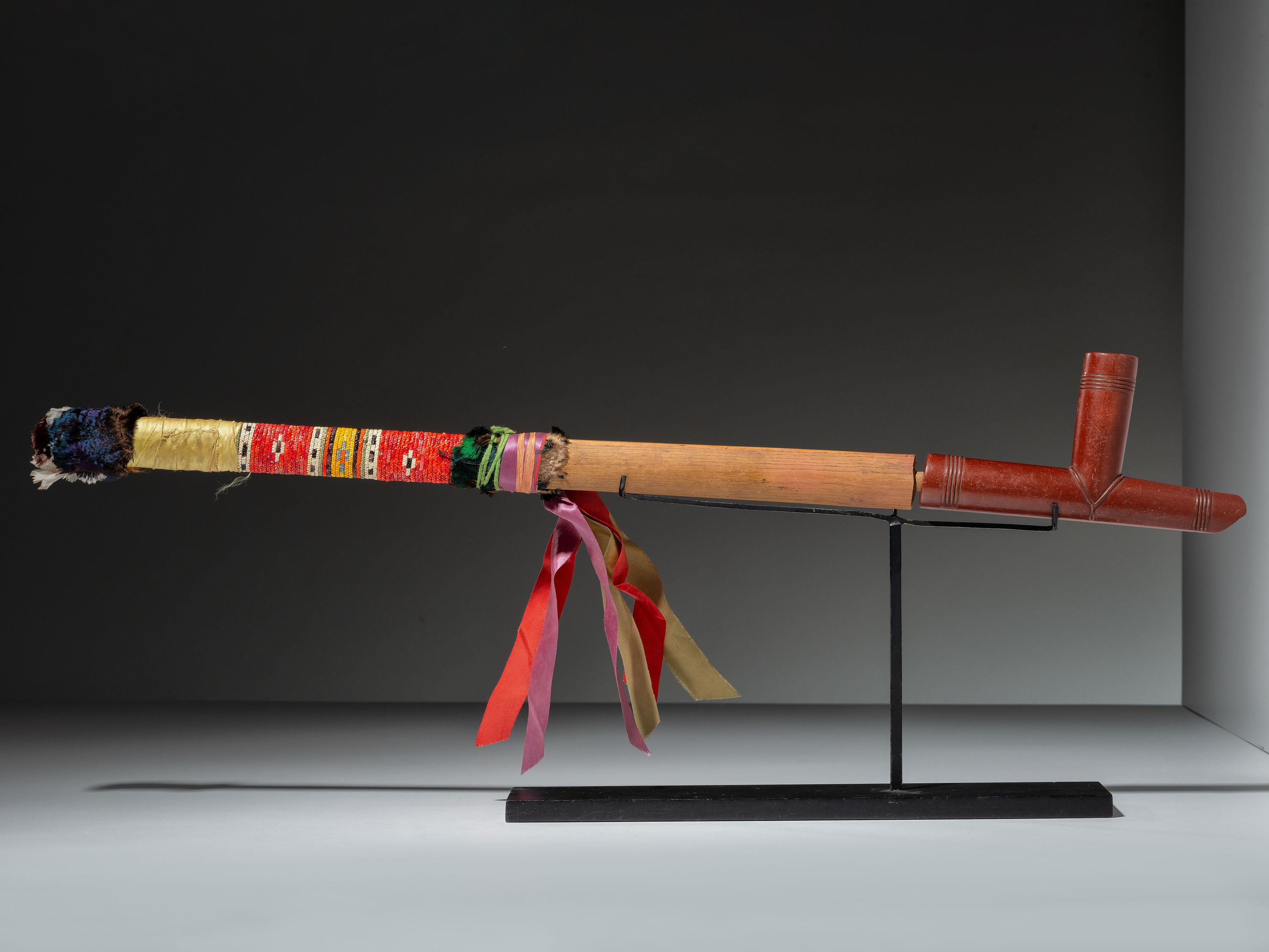 Sioux Quilled Pipe Stem, with Catlinite Bowl