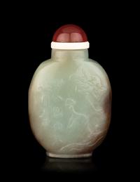 A Chinese Russet and Celadon Jade Snuff Bottle