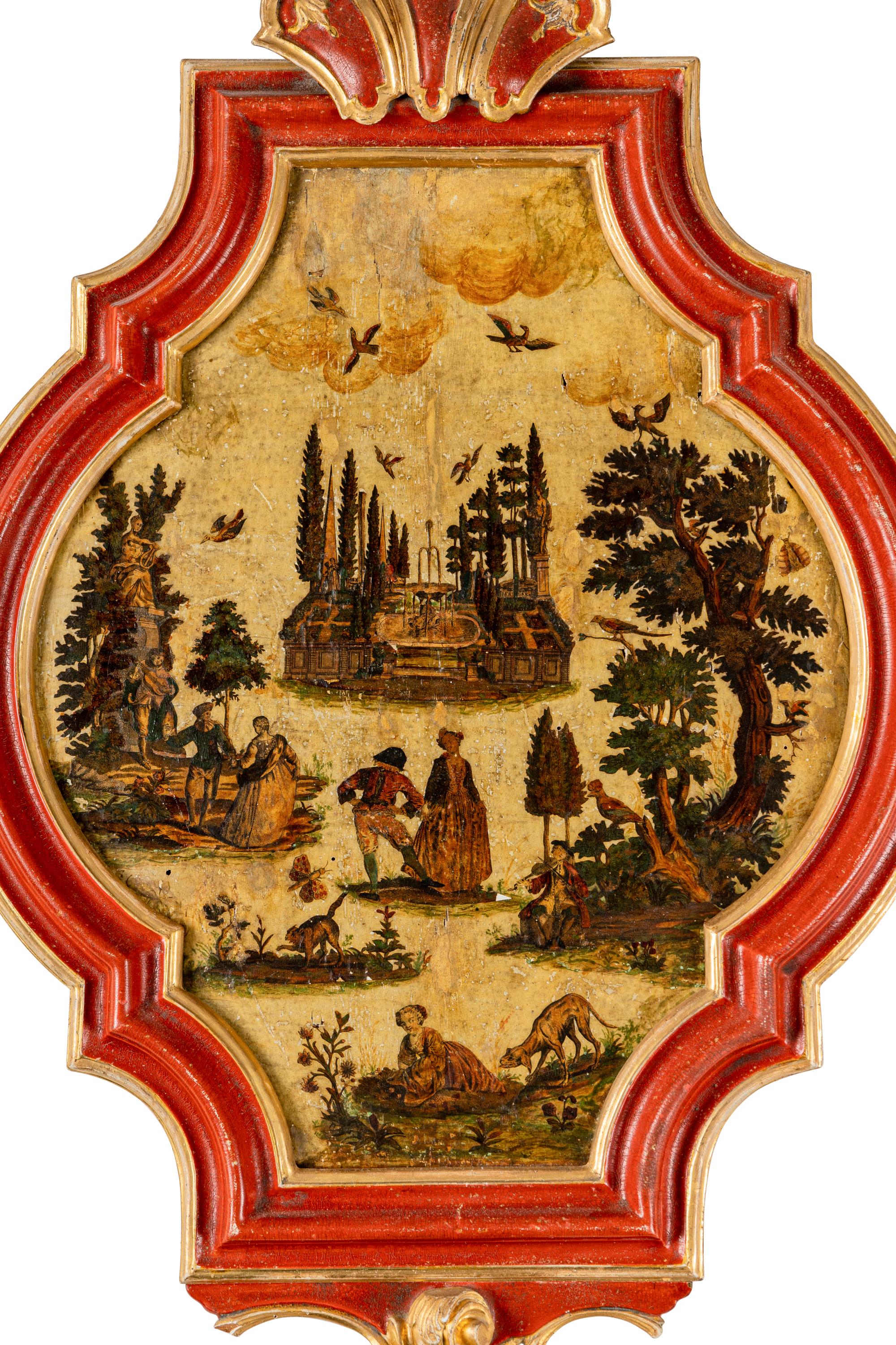 A Pair of Venetian Lacca Povera Cartouche Panels