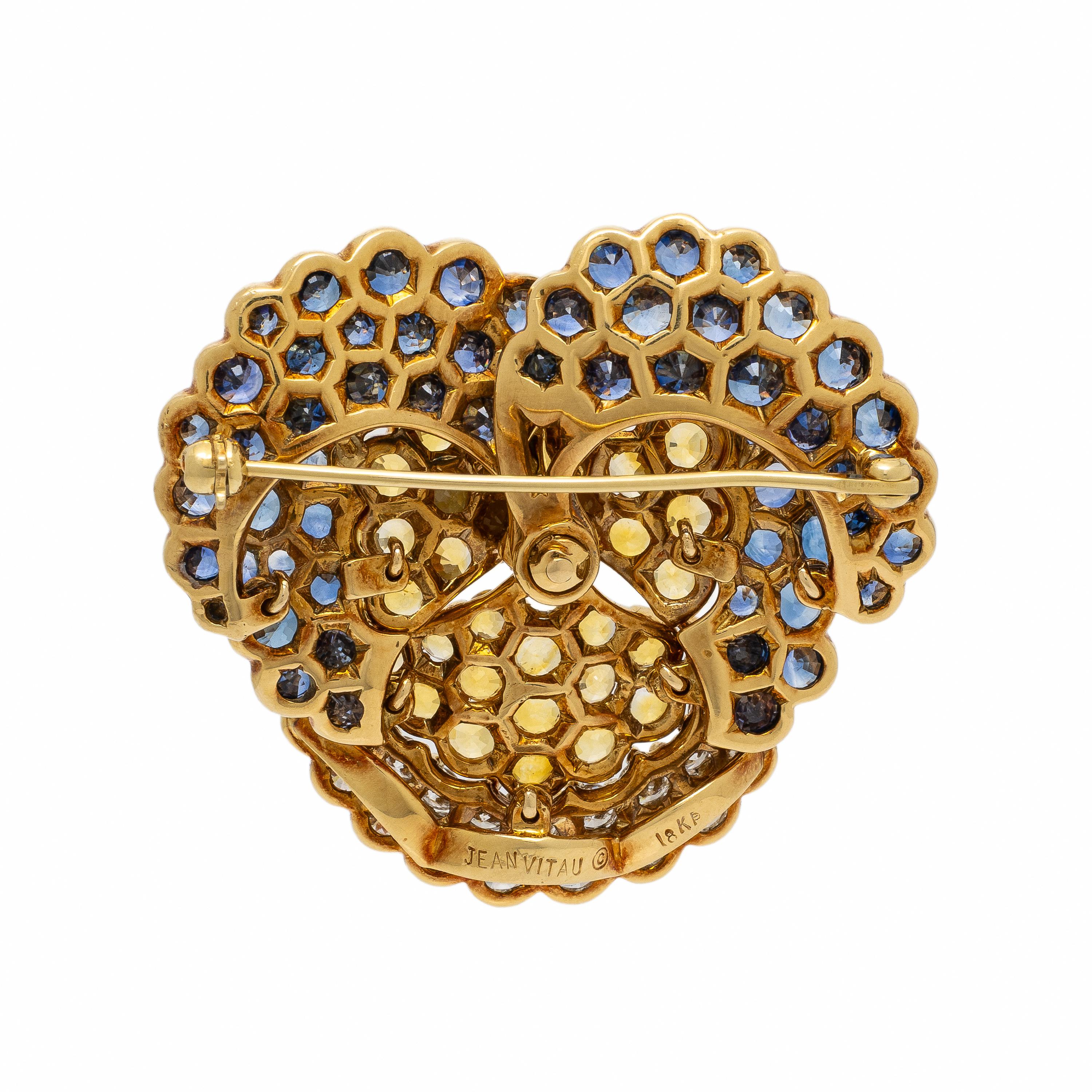 Jean Vitau, Diamond, Sapphire, and Yellow Sapphire Pansy Brooch