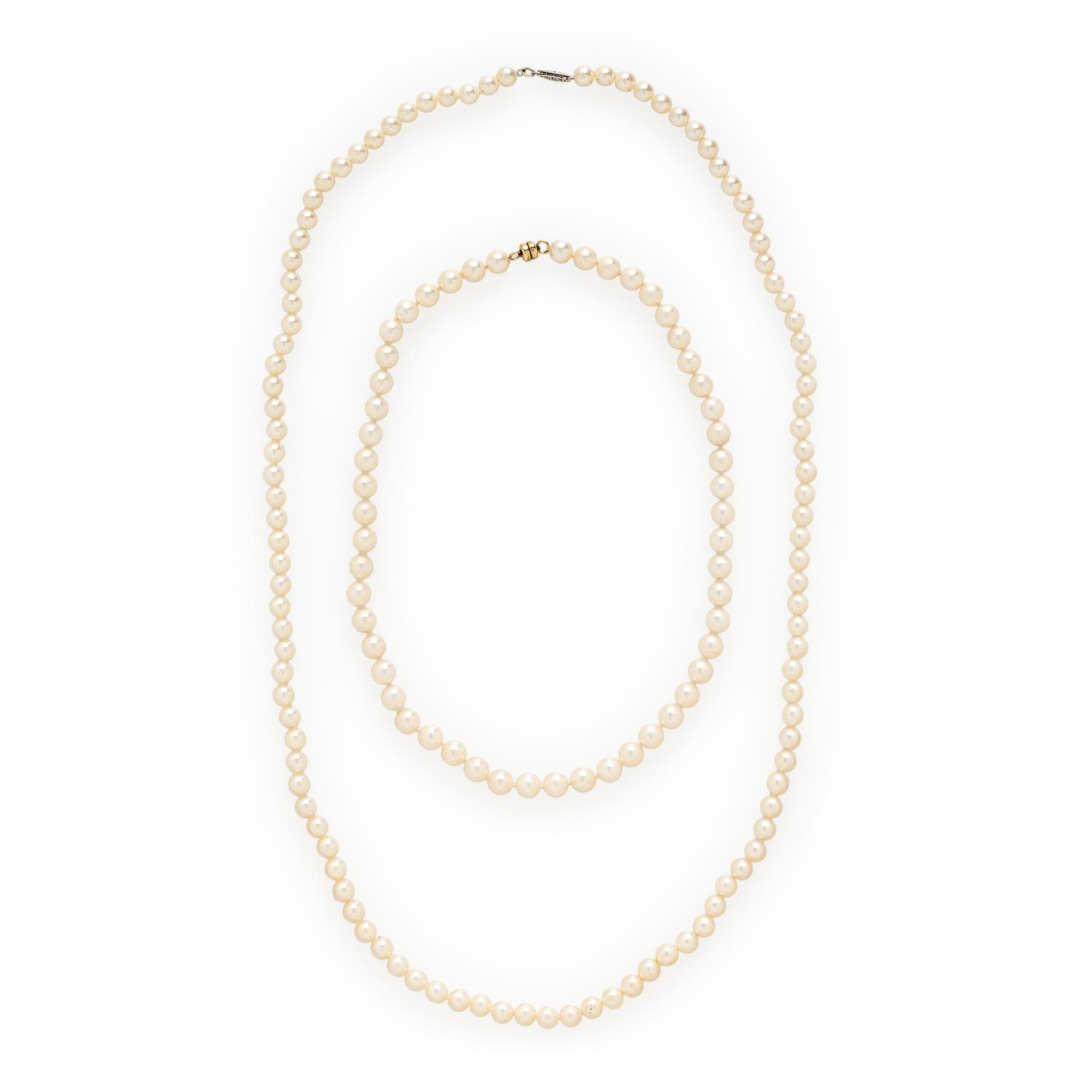 TWO CULTURED PEARL NECKLACES
