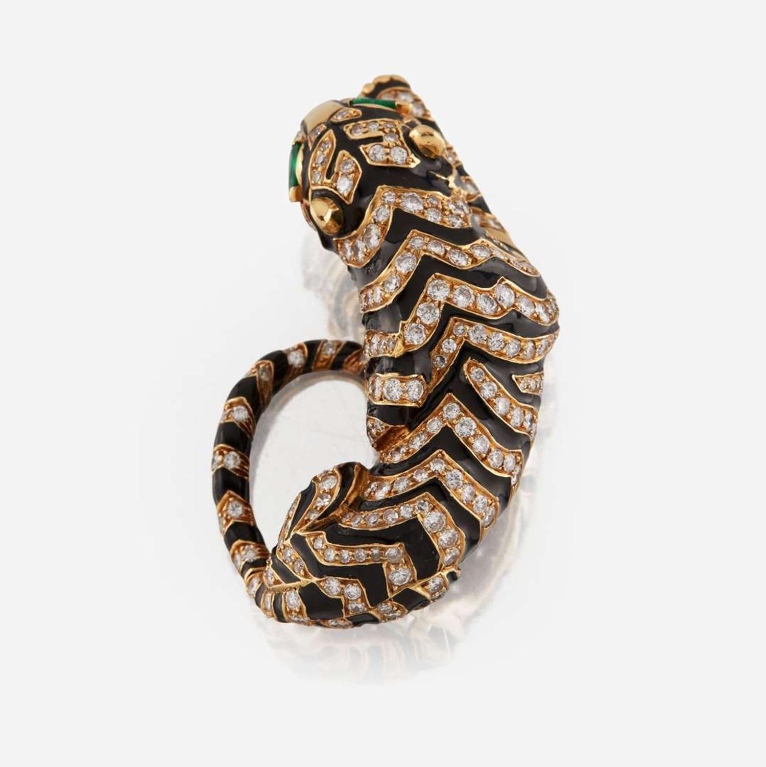 A diamond, enamel, emerald, and gold brooch, David Webb