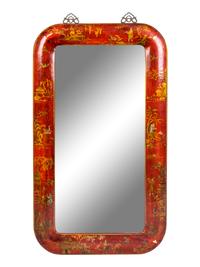 A Chinese Gilt-Decorated Red Lacquer Mirror