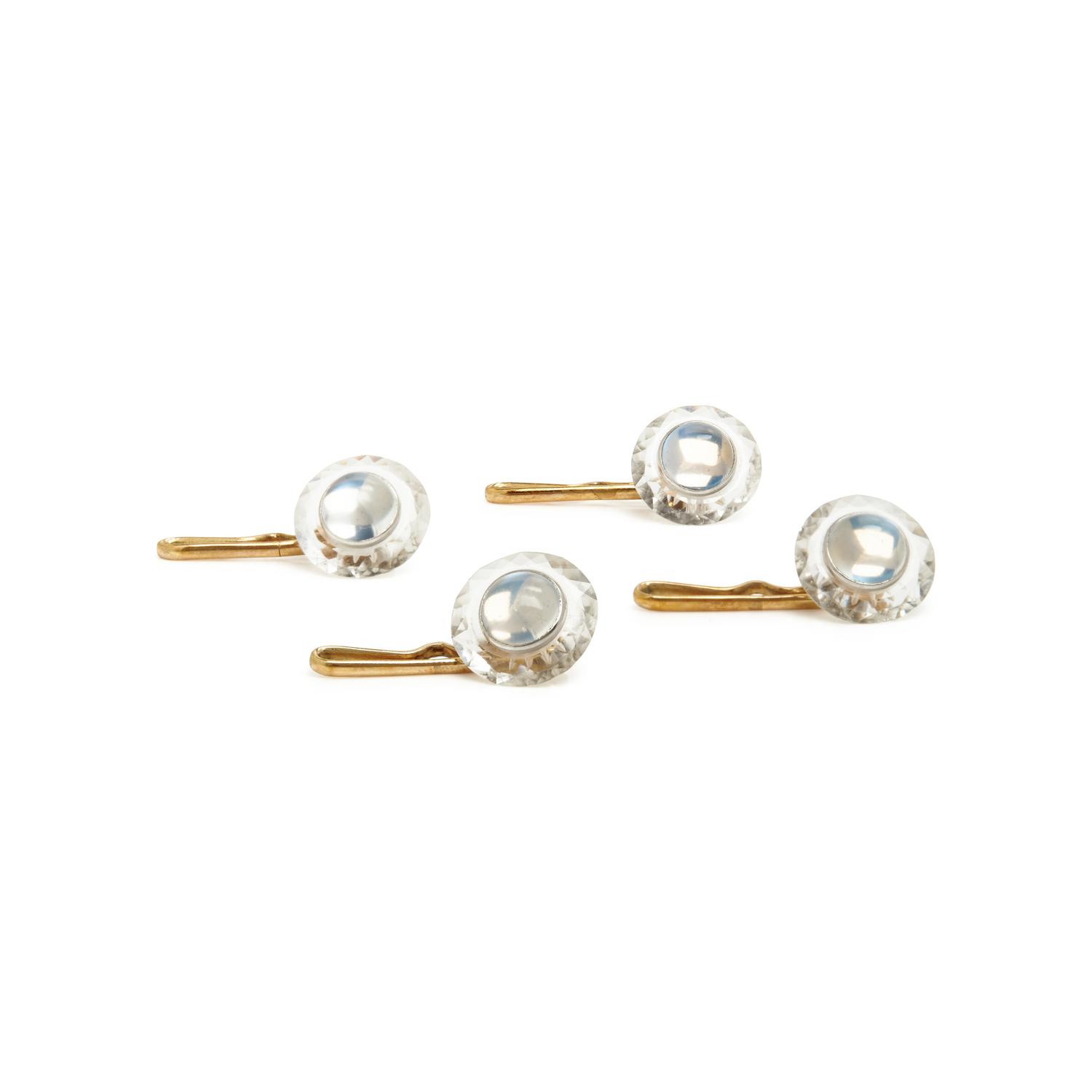 ART DECO, BICOLOR GOLD, MOONSTONE AND ROCK CRYSTAL DRESS SET
