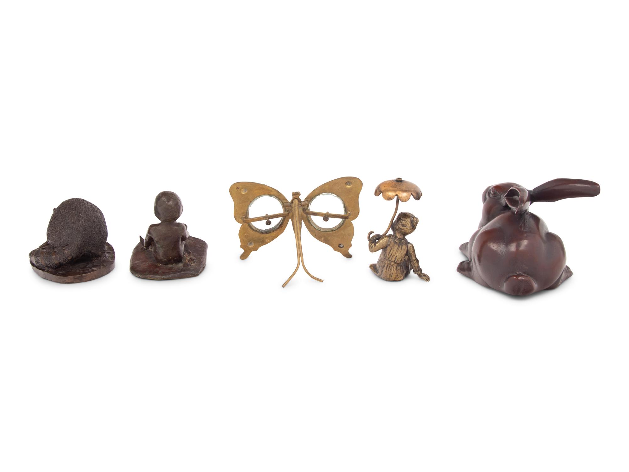 A Group of Five Bronze and Brass Articles