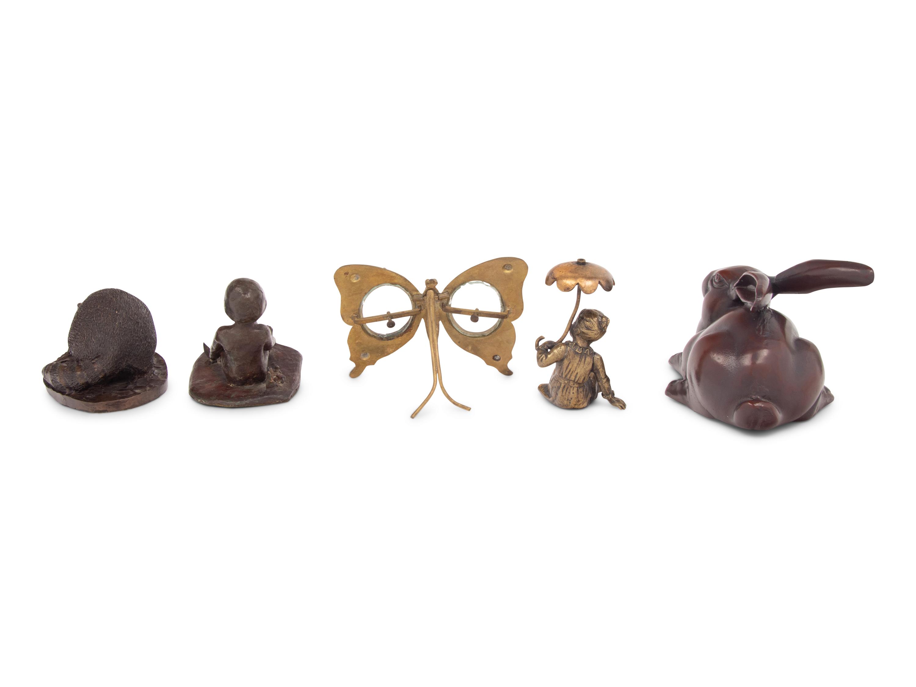 A Group of Five Bronze and Brass Articles