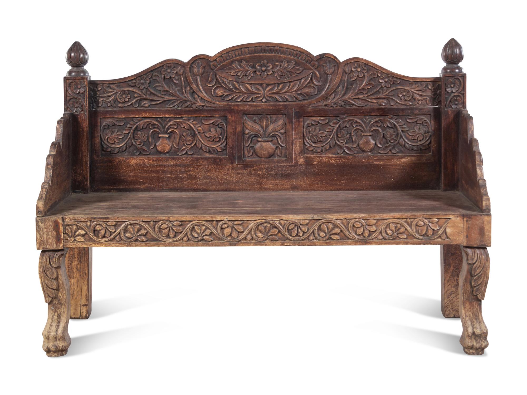 An Indian Carved Wood Bench