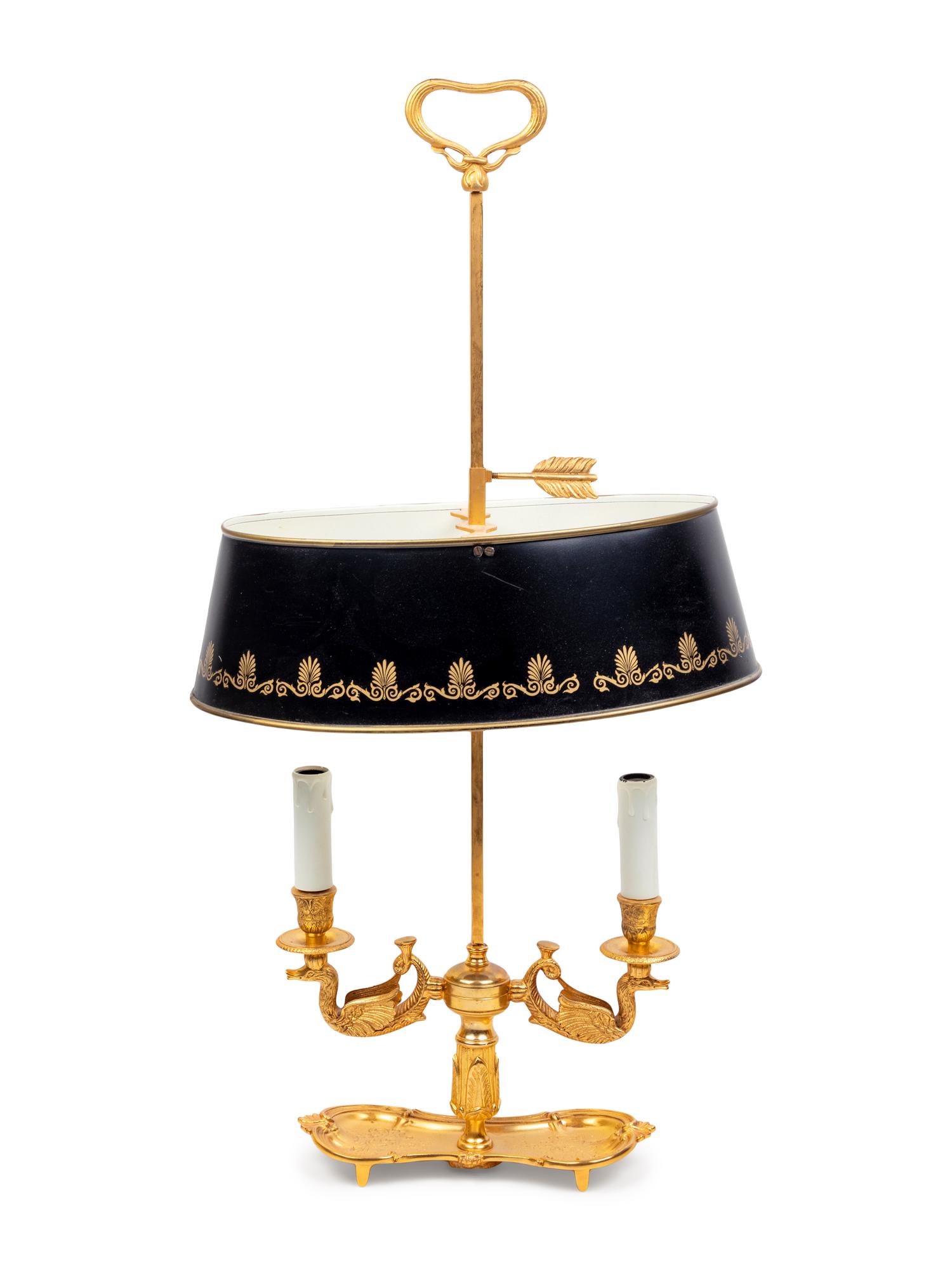 An Empire Style Gilt Bronze and Tôle Bouillotte Lamp