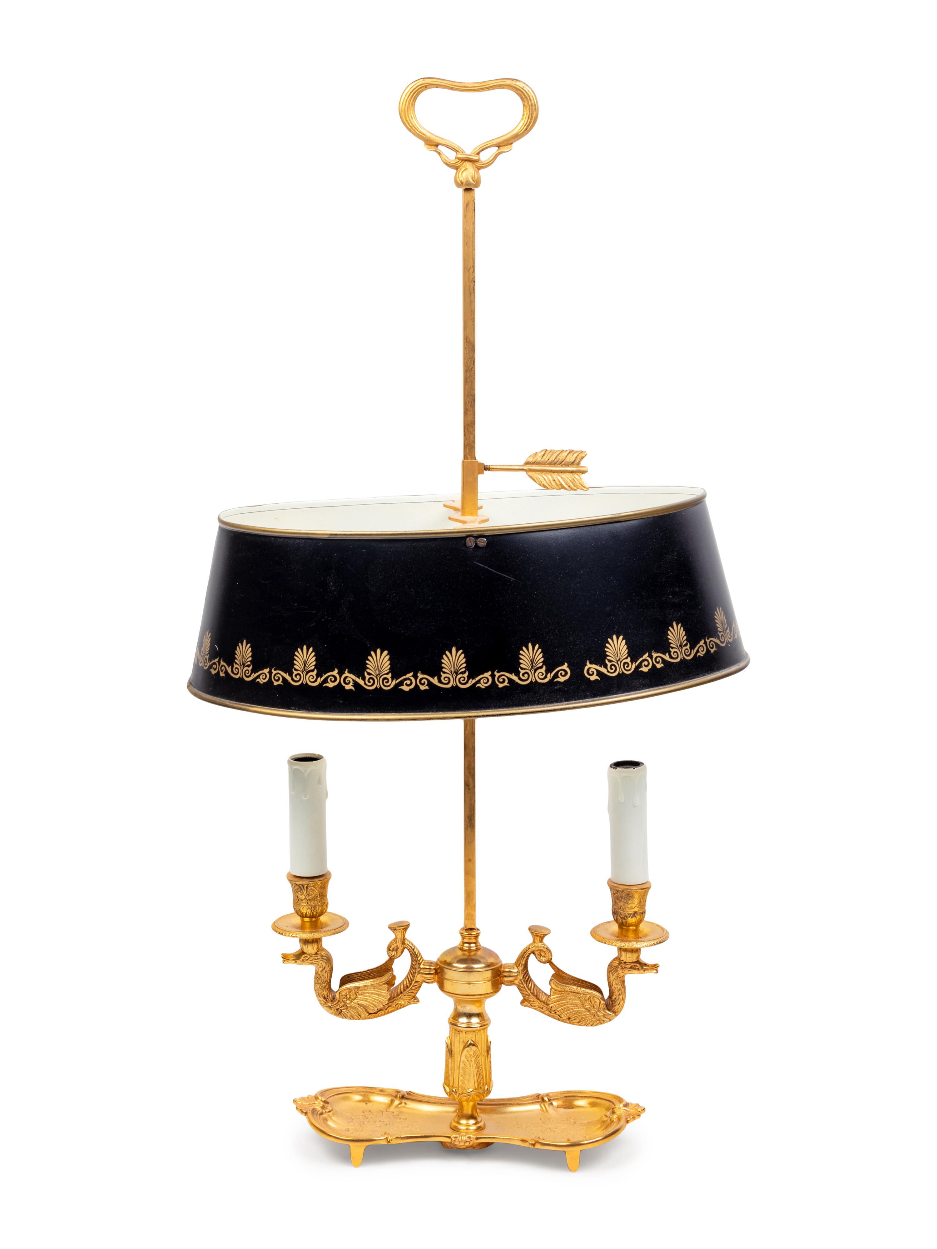 An Empire Style Gilt Bronze and Tôle Bouillotte Lamp