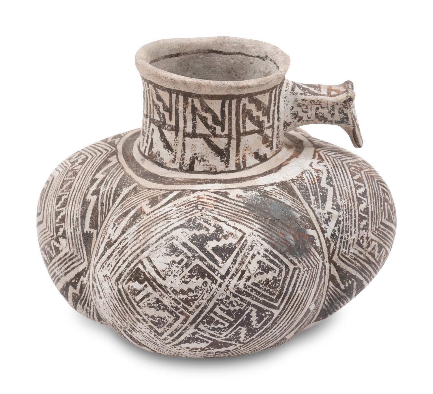 Tularosa Black-on-White Lobed Pottery Jar, with Dog Effigy