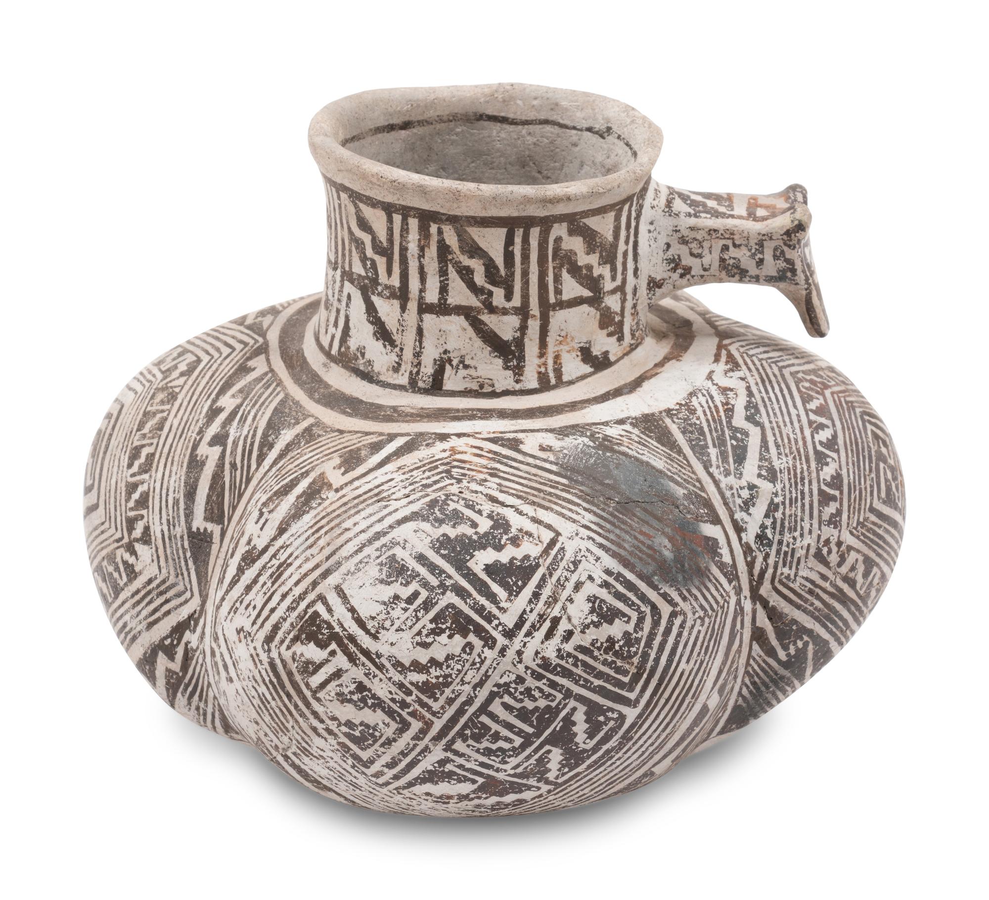 Tularosa Black-on-White Lobed Pottery Jar, with Dog Effigy