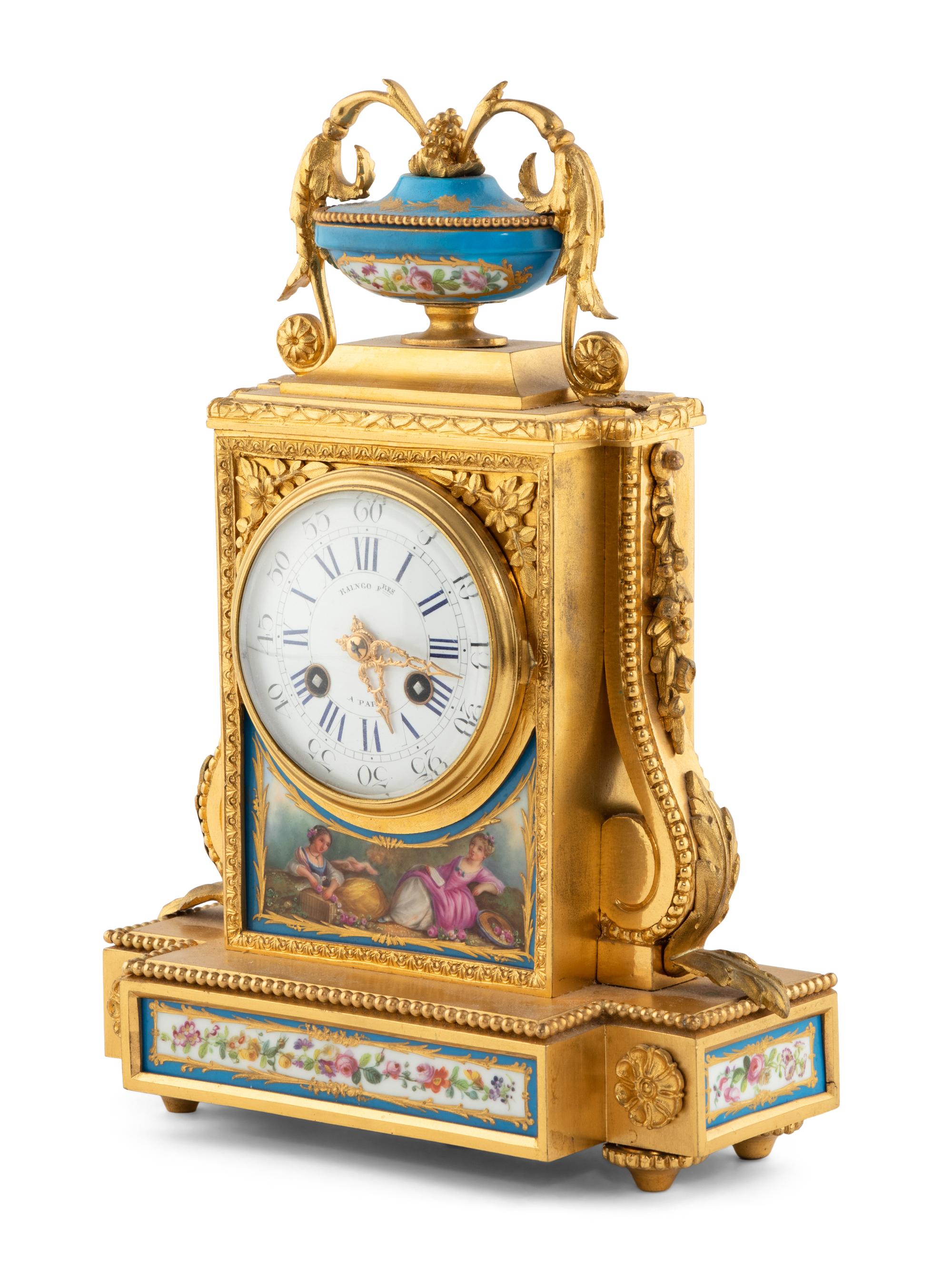 A French Gilt Bronze and Sèvres Style Porcelain Clock