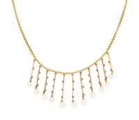 VICTORIAN, YELLOW GOLD, DIAMOND, AND CULTURED PEARL FRINGE NECKLACE