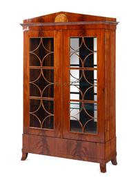 A Biedermeier Figured Mahogany and Marquetry Vitrine Cabinet