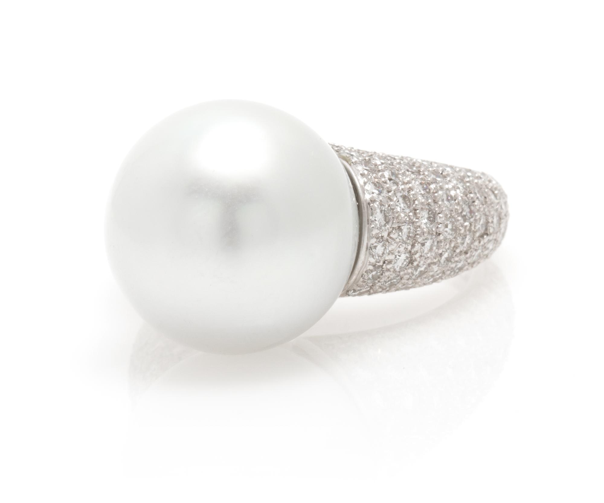A Platinum, Diamond and Cultured South Sea Pearl Ring, 10.70 dwts.