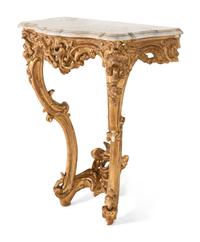 A Louis XV Style Giltwood Marble-Top Console Table