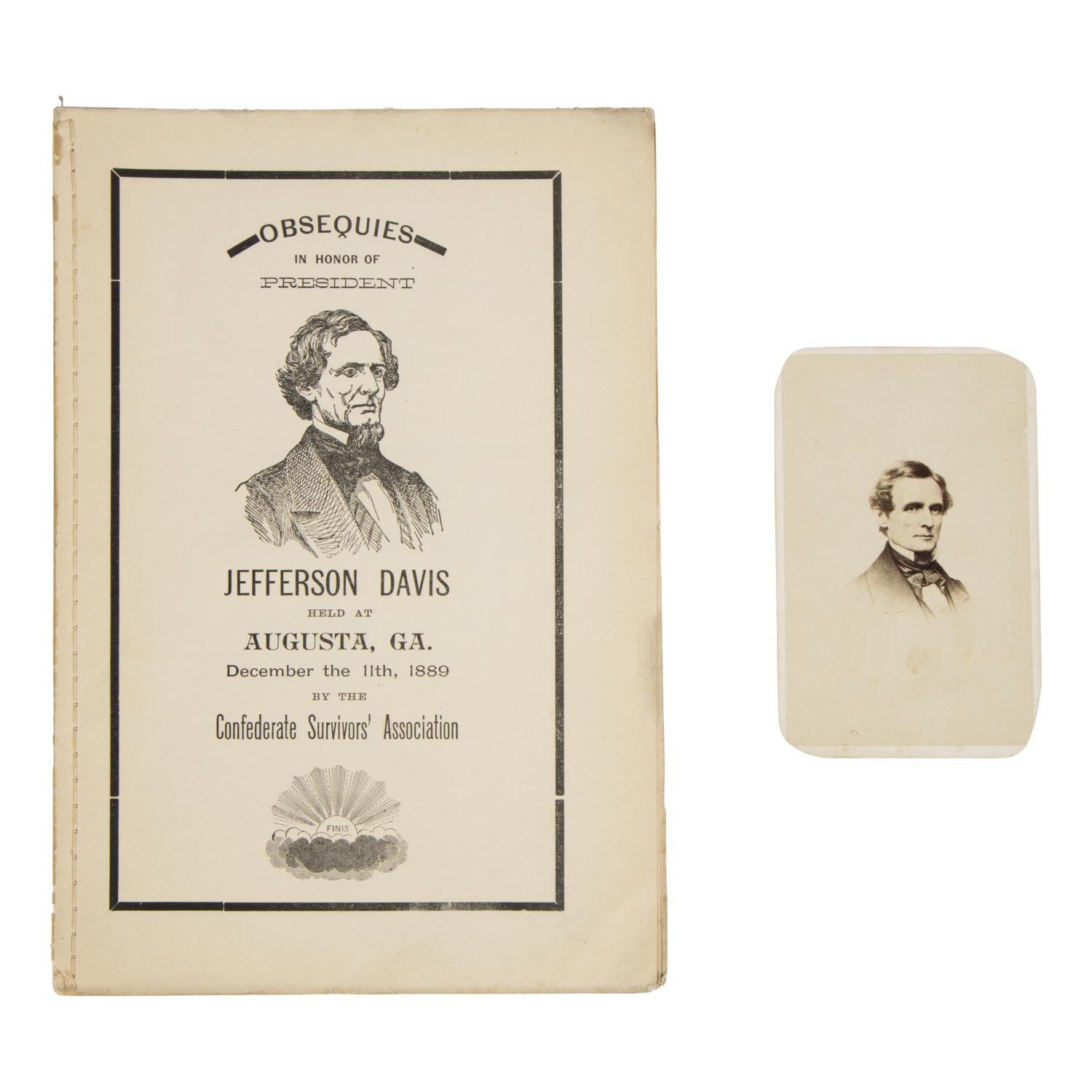 [Civil War]. A group of 6 items related to CSA President Jefferson Davis, including CDVs and a memorial program, comprising: